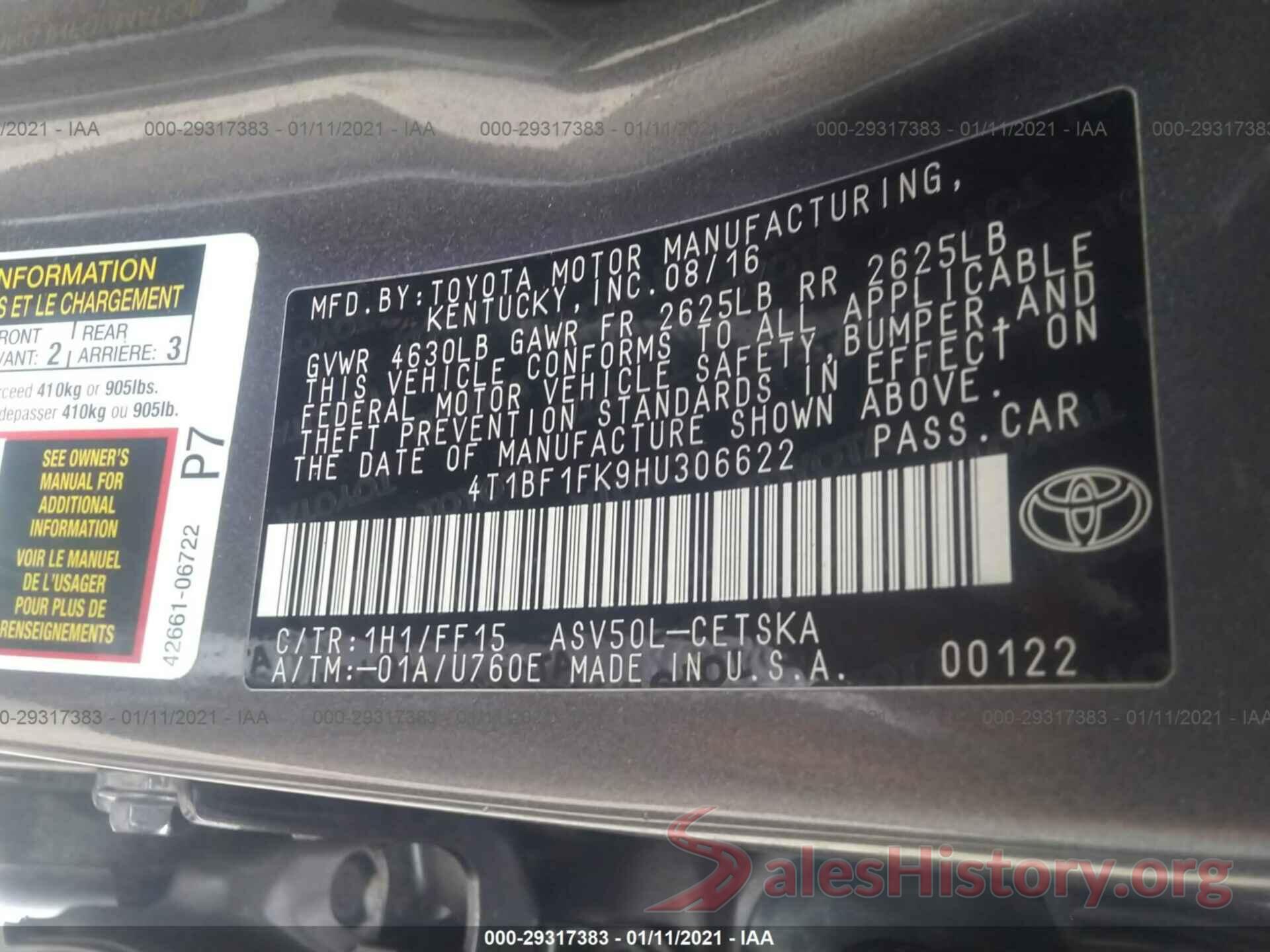 4T1BF1FK9HU306622 2017 TOYOTA CAMRY