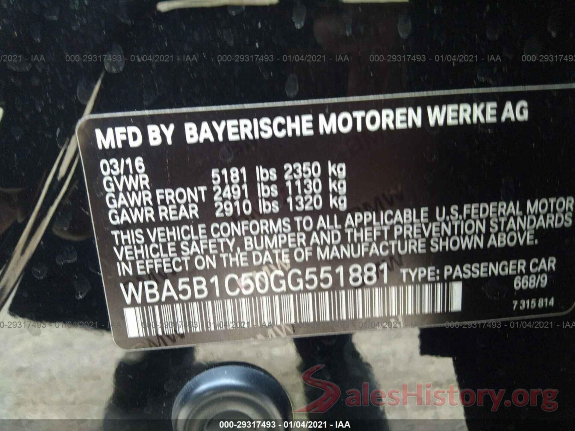 WBA5B1C50GG551881 2016 BMW 5 SERIES