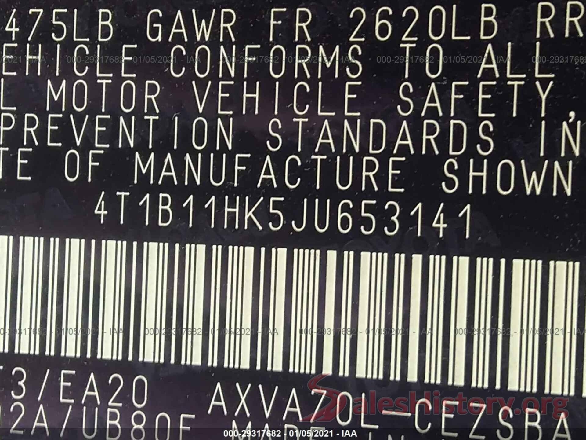 4T1B11HK5JU653141 2018 TOYOTA CAMRY