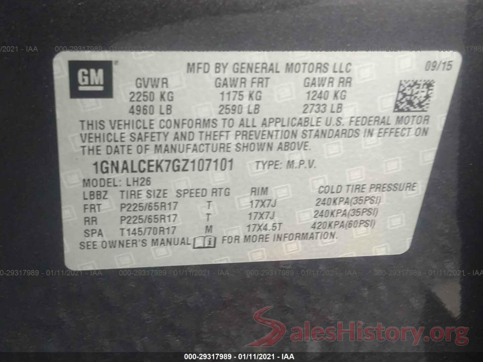 1GNALCEK7GZ107101 2016 CHEVROLET EQUINOX