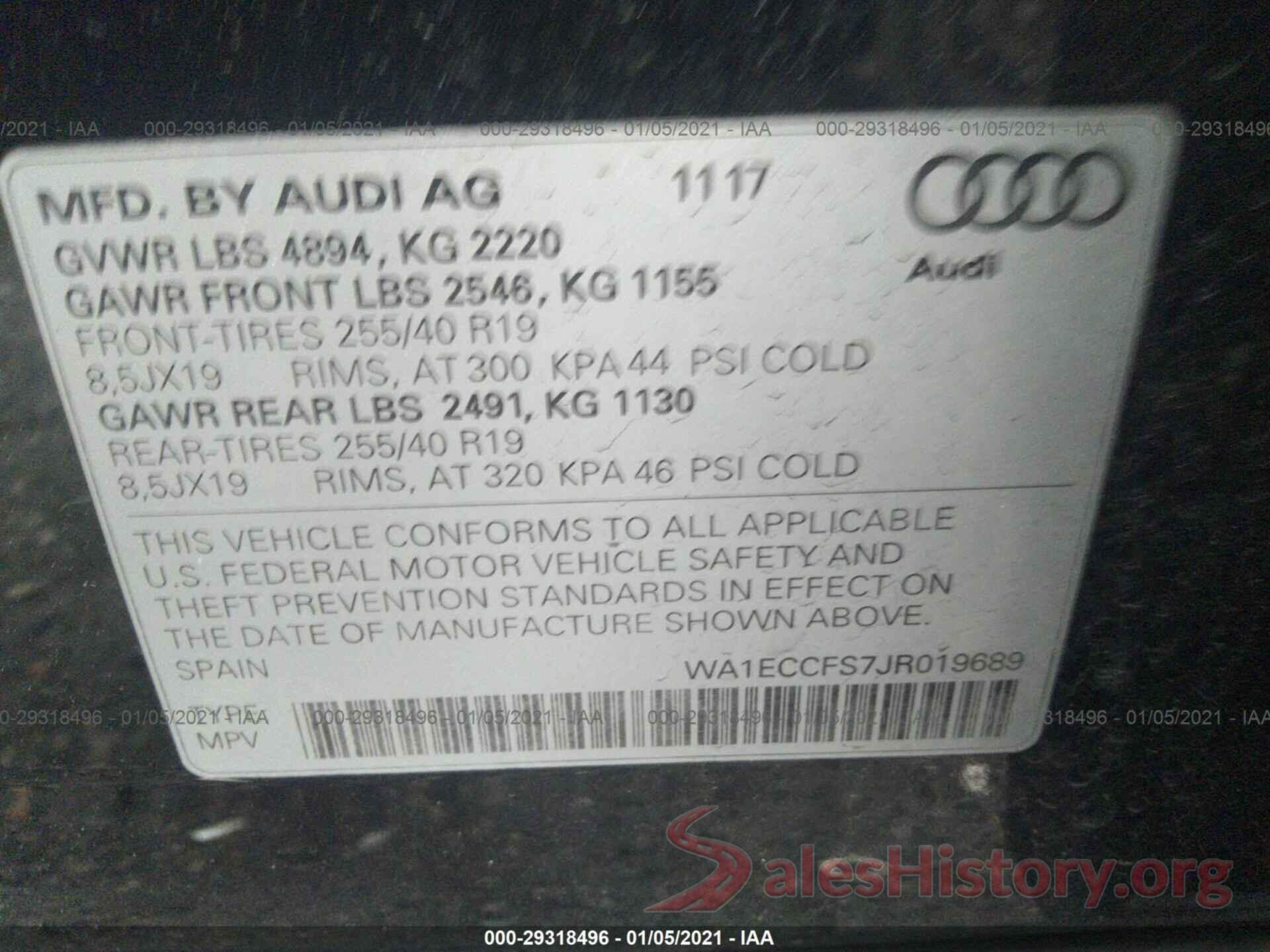 WA1ECCFS7JR019689 2018 AUDI Q3