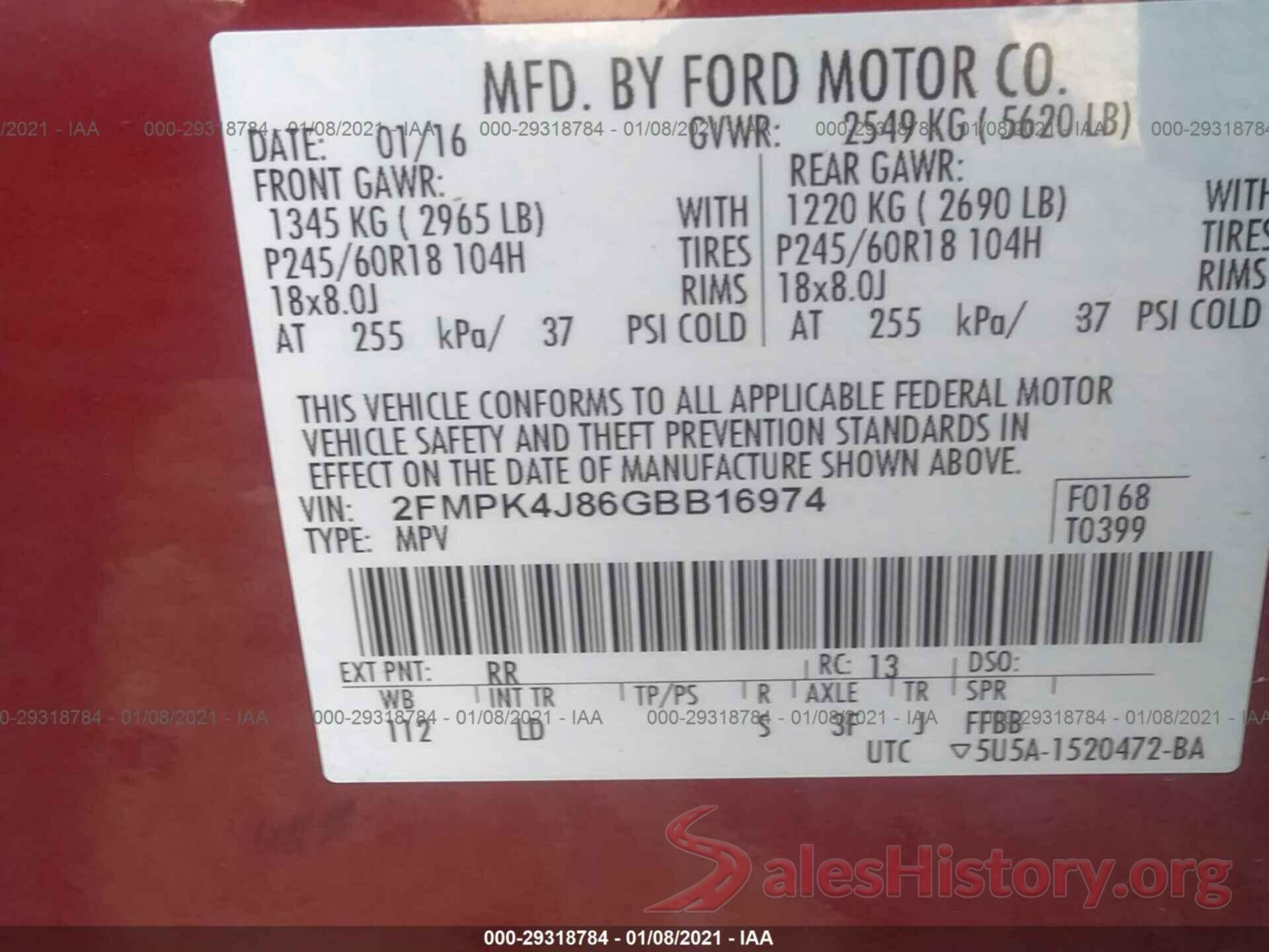 2FMPK4J86GBB16974 2016 FORD EDGE