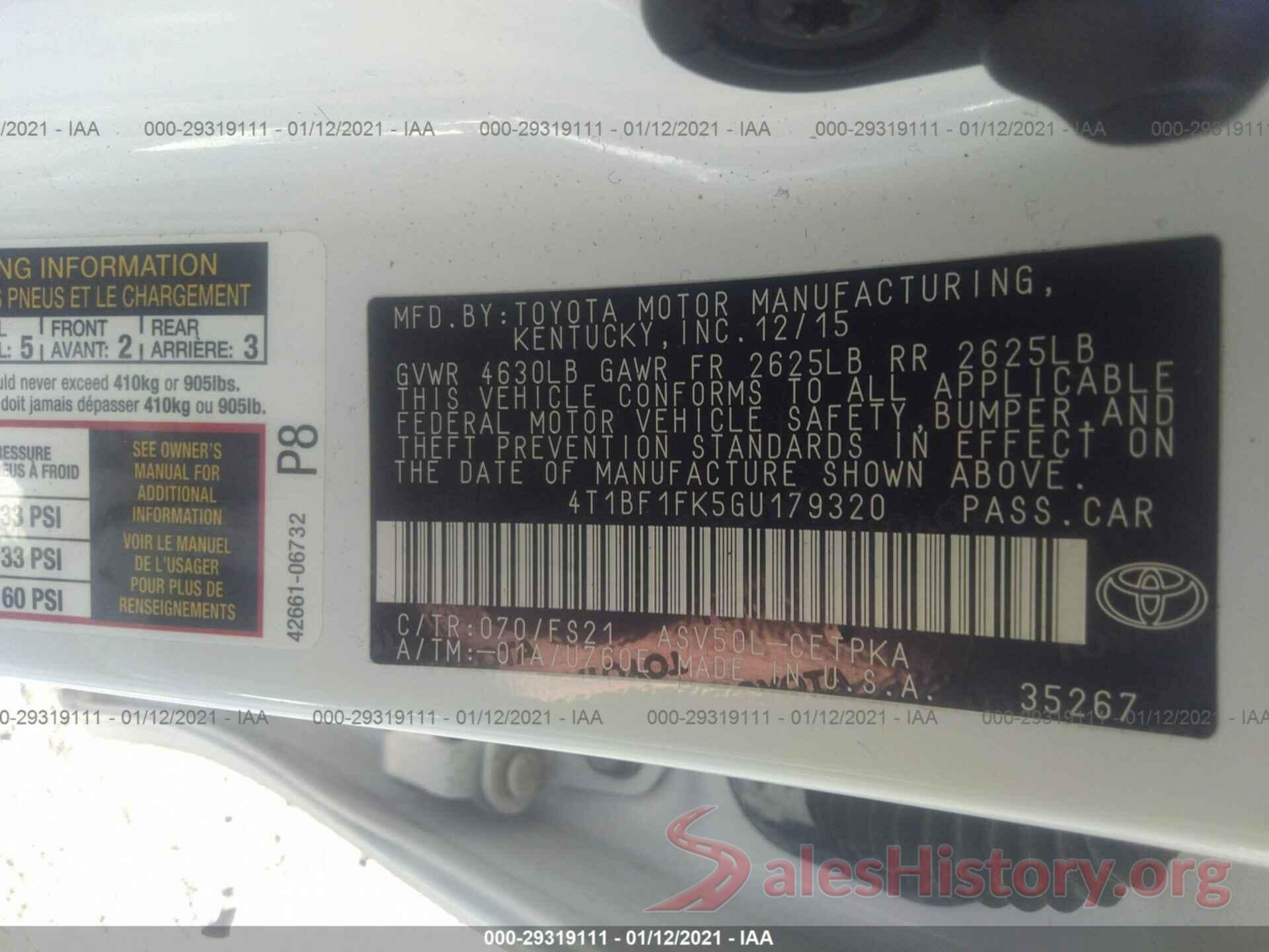 4T1BF1FK5GU179320 2016 TOYOTA CAMRY