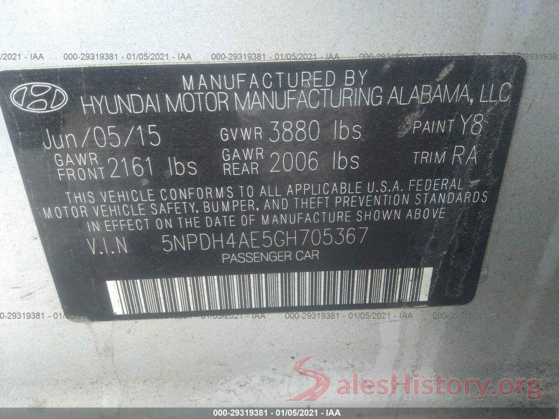 5NPDH4AE5GH705367 2016 HYUNDAI ELANTRA