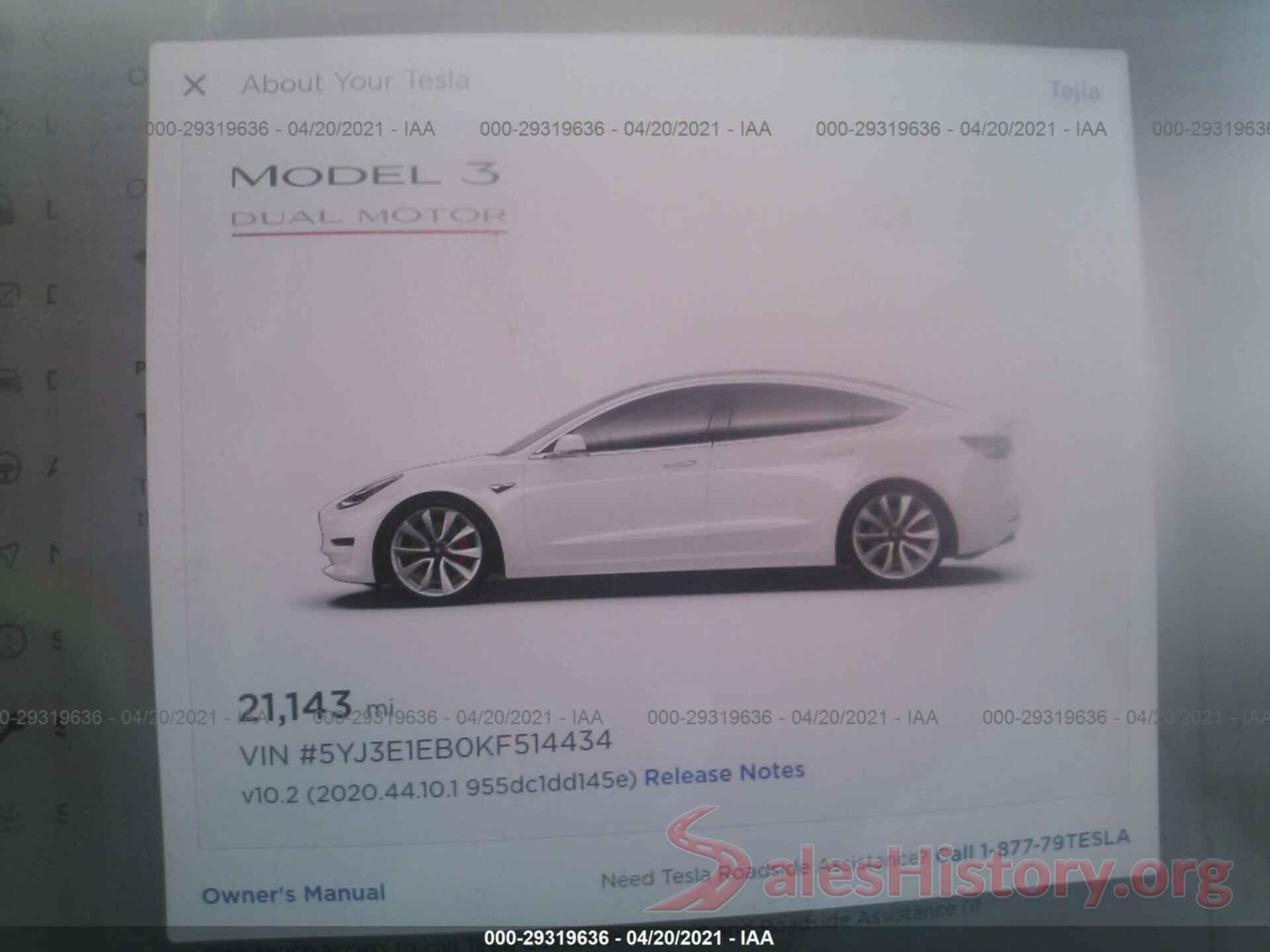 5YJ3E1EB0KF514434 2019 TESLA MODEL 3