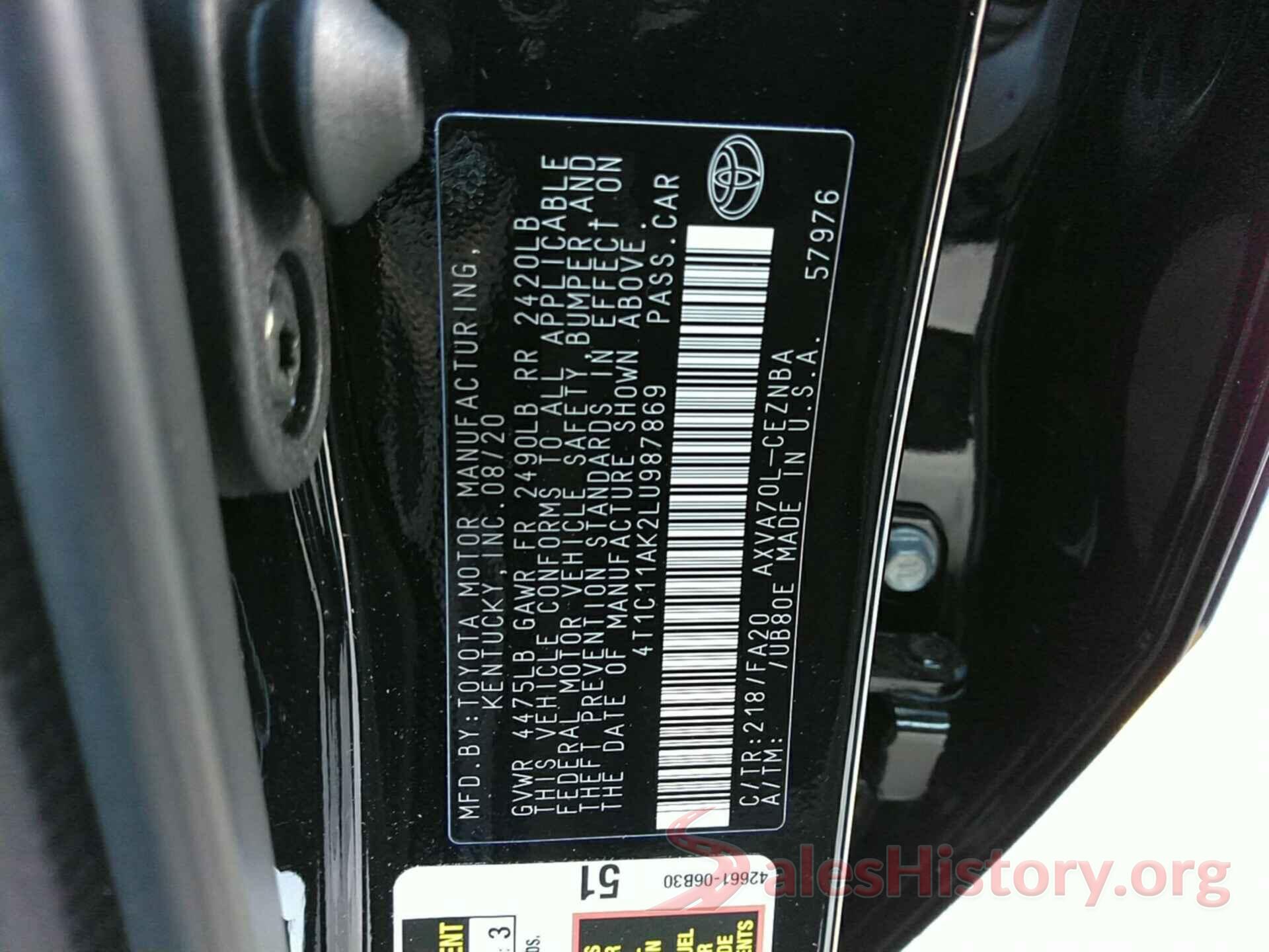 4T1C11AK2LU987869 2020 TOYOTA CAMRY