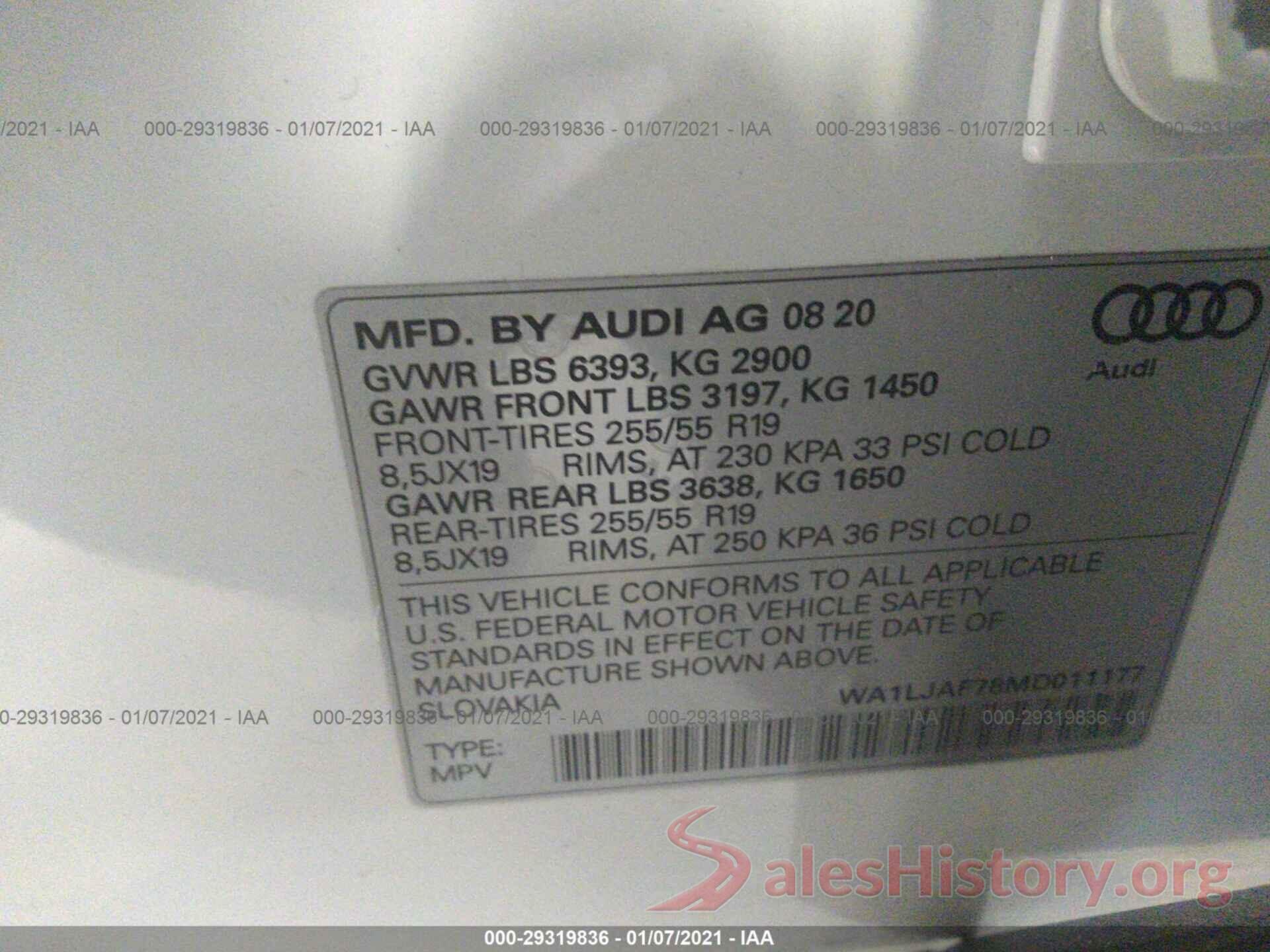 WA1LJAF78MD011177 2021 AUDI Q7