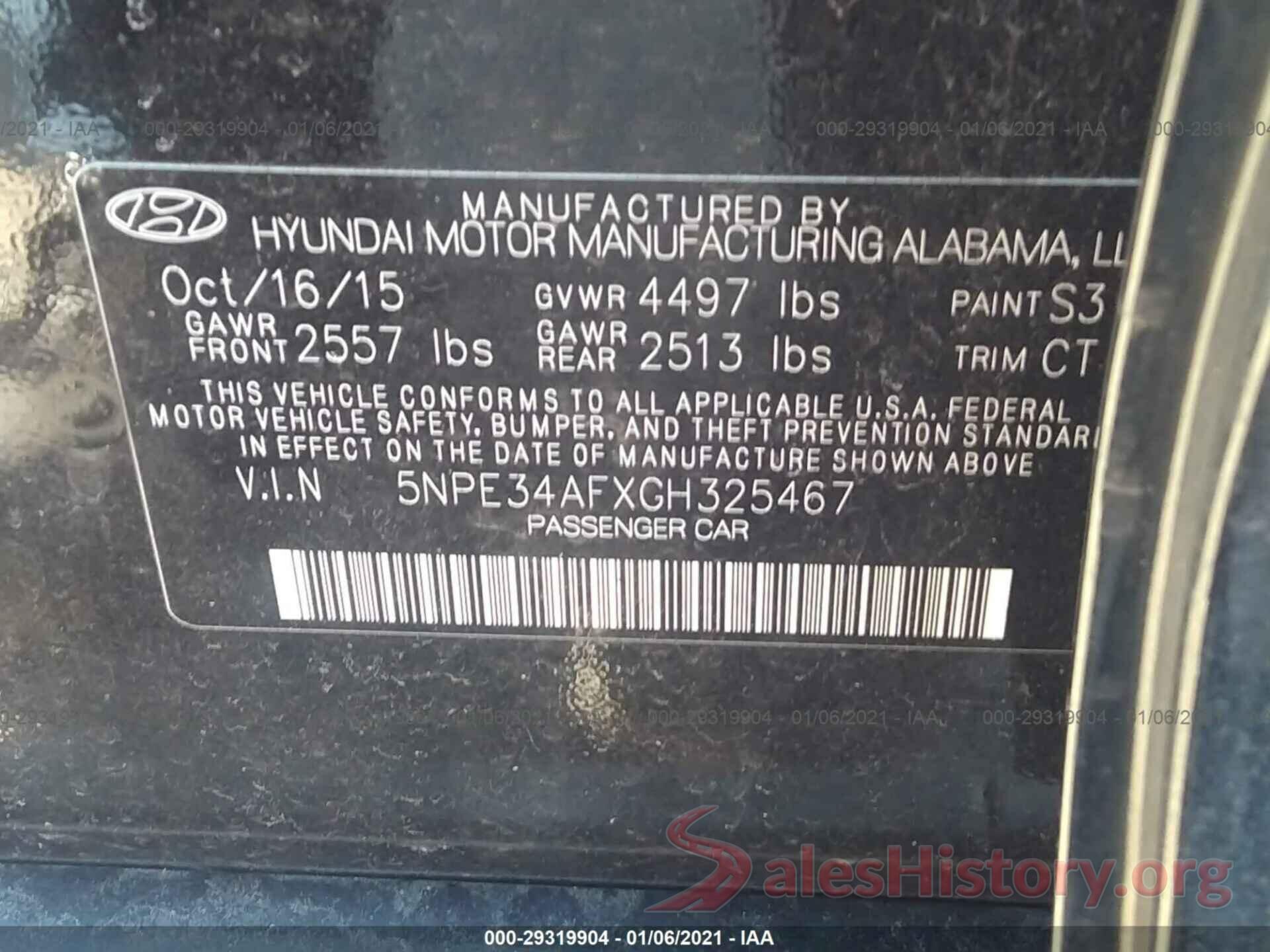 5NPE34AFXGH325467 2016 HYUNDAI SONATA