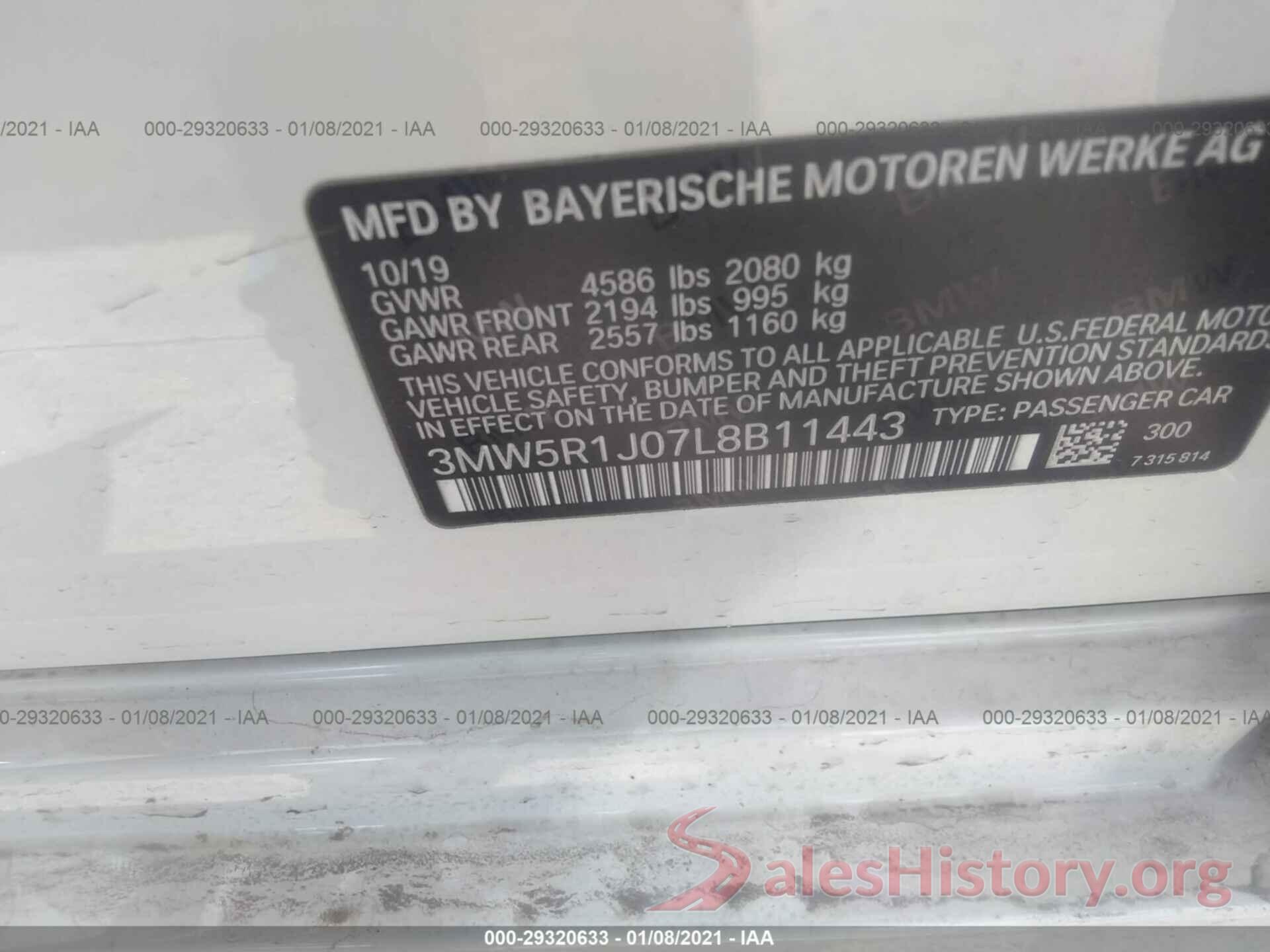 3MW5R1J07L8B11443 2020 BMW 3 SERIES