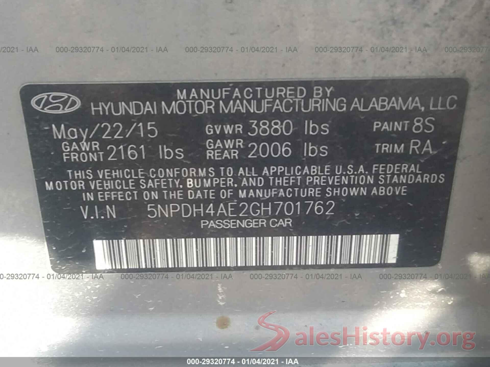 5NPDH4AE2GH701762 2016 HYUNDAI ELANTRA