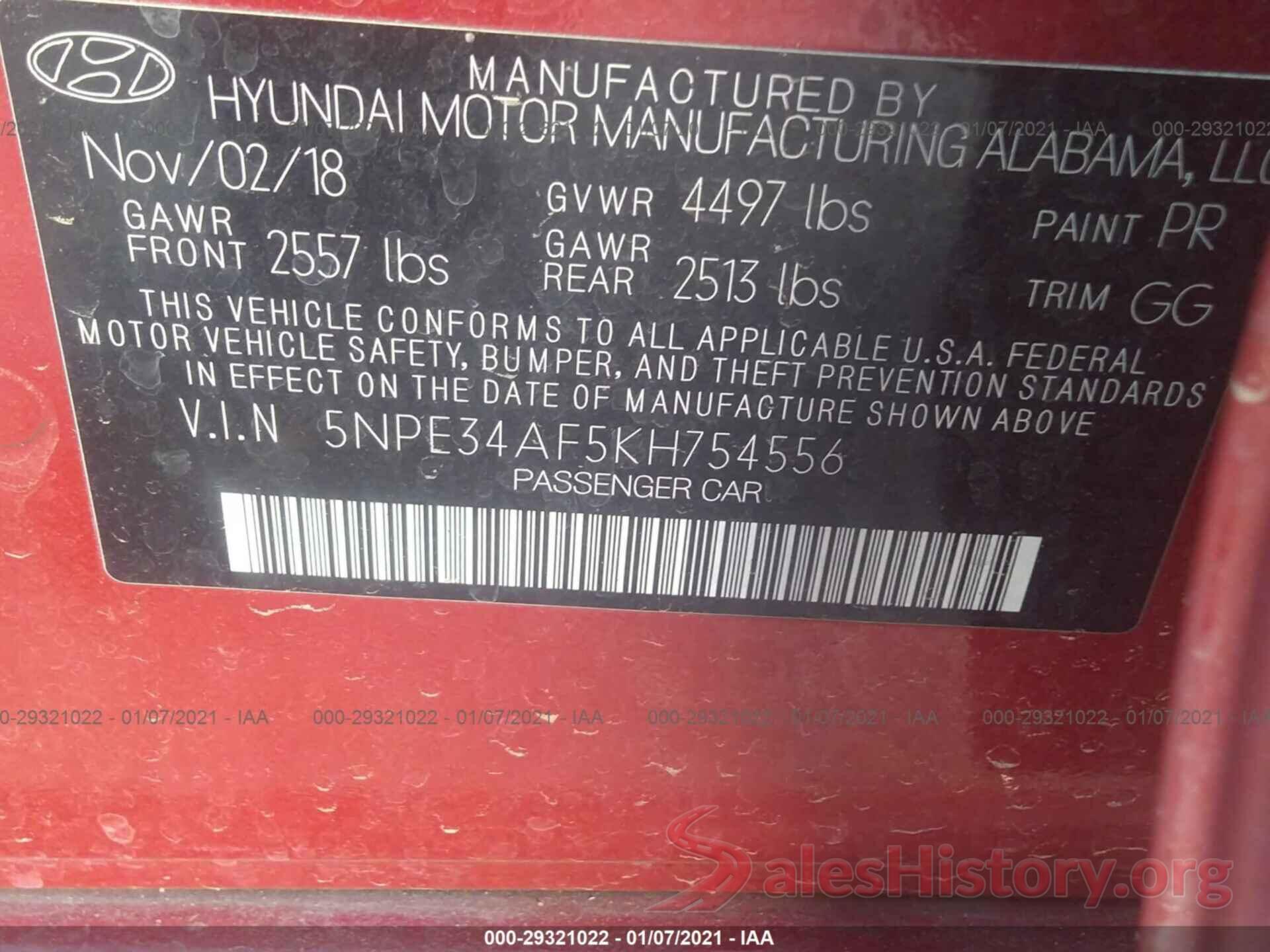 5NPE34AF5KH754556 2019 HYUNDAI SONATA