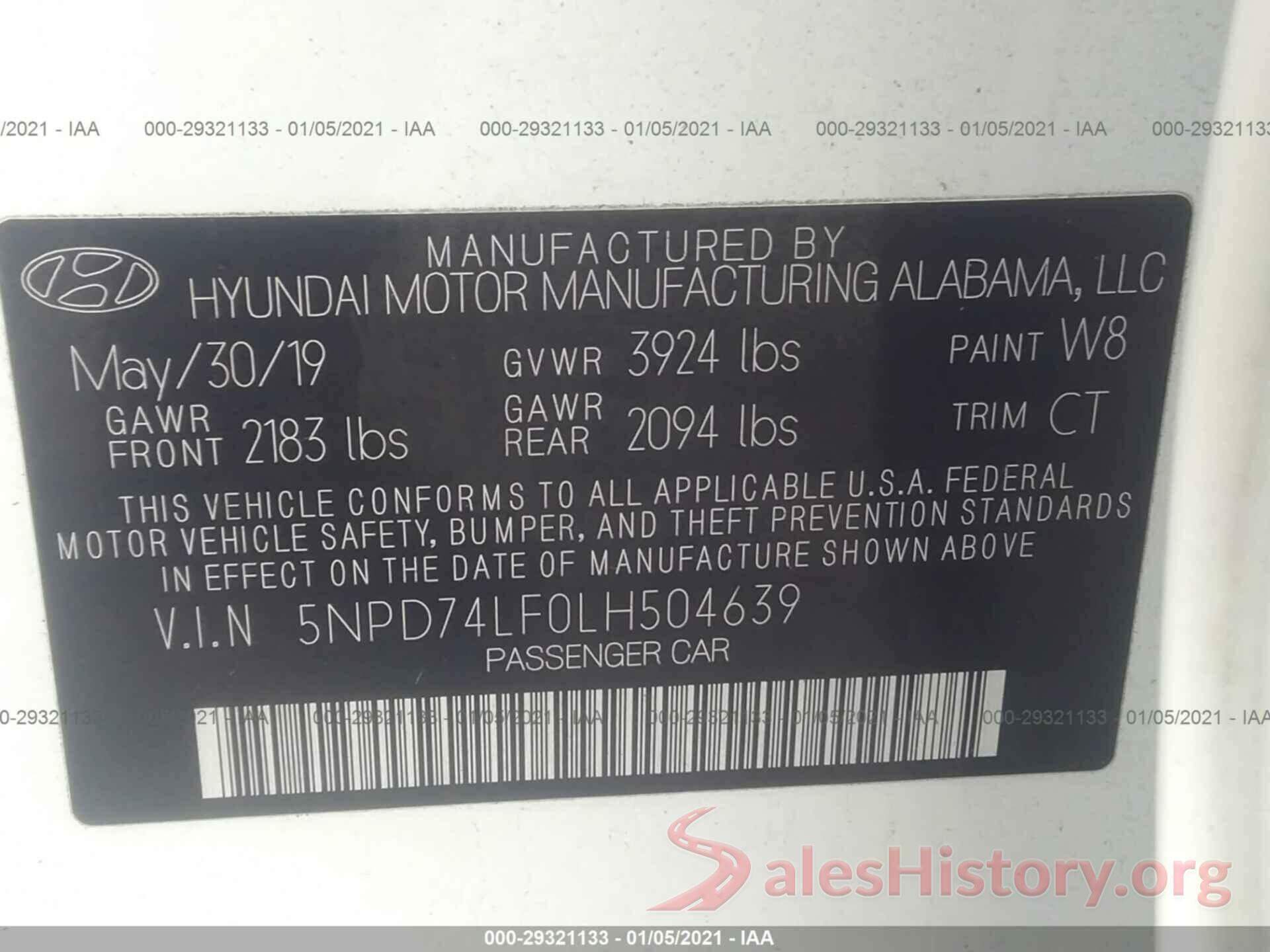 5NPD74LF0LH504639 2020 HYUNDAI ELANTRA