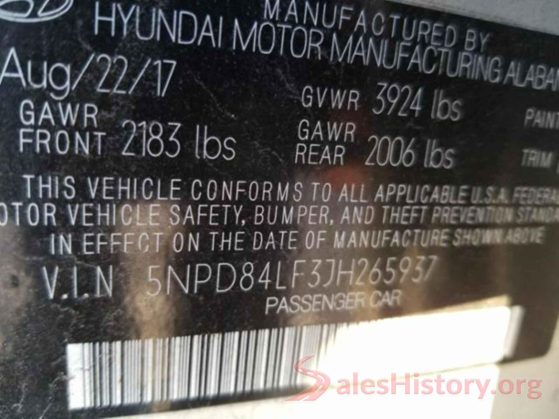 5NPD84LF3JH265937 2018 HYUNDAI ELANTRA