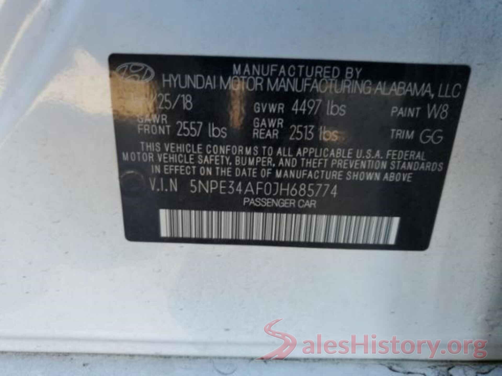 5NPE34AF0JH685774 2018 HYUNDAI SONATA