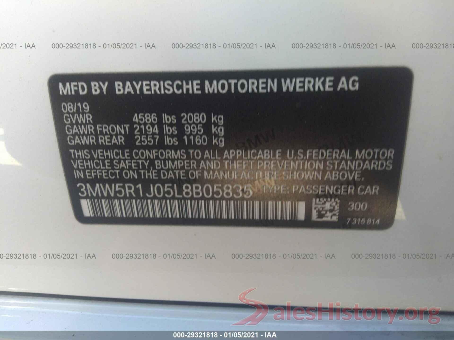 3MW5R1J05L8B05835 2020 BMW 3 SERIES