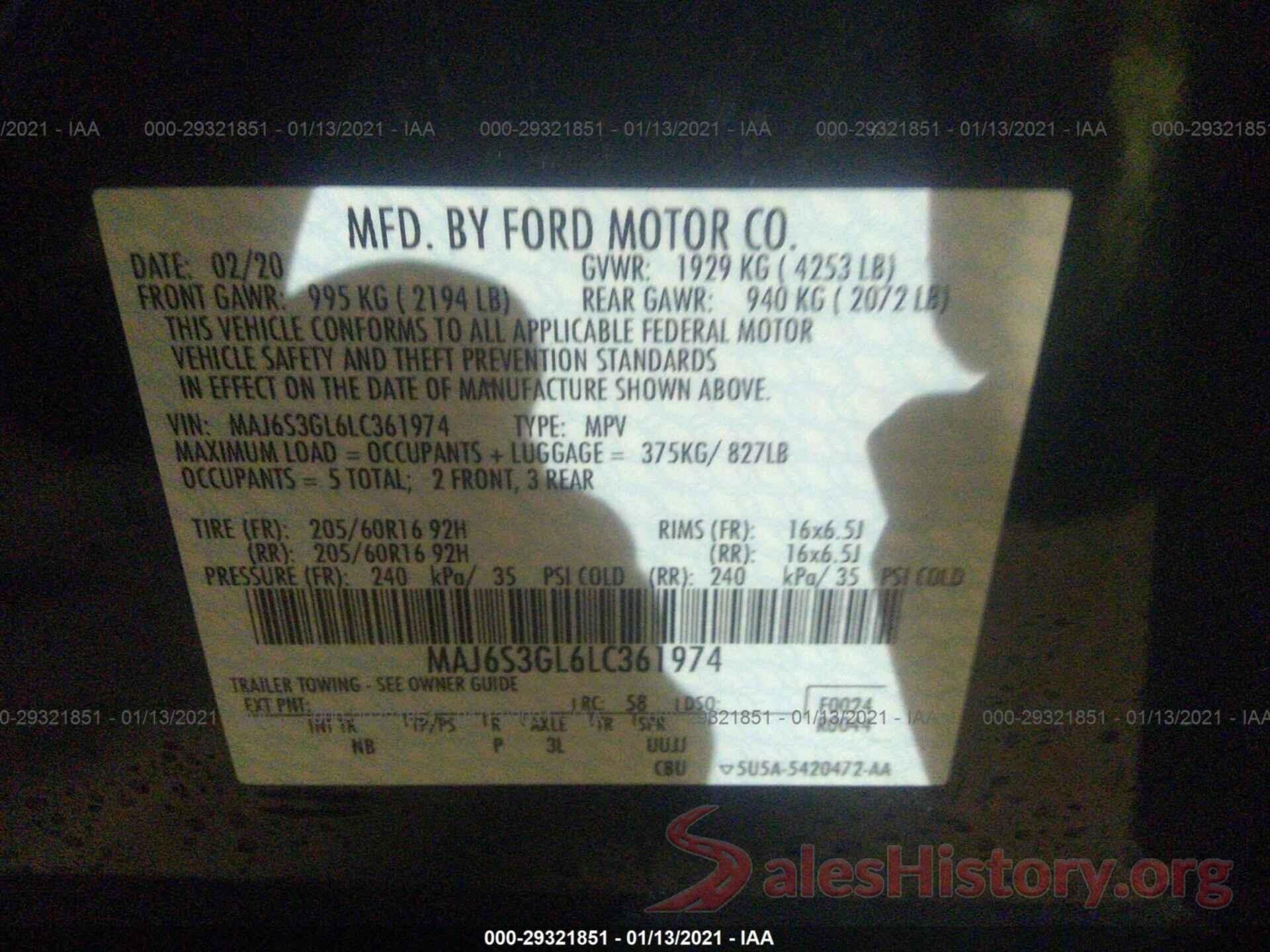 MAJ6S3GL6LC361974 2020 FORD ECOSPORT