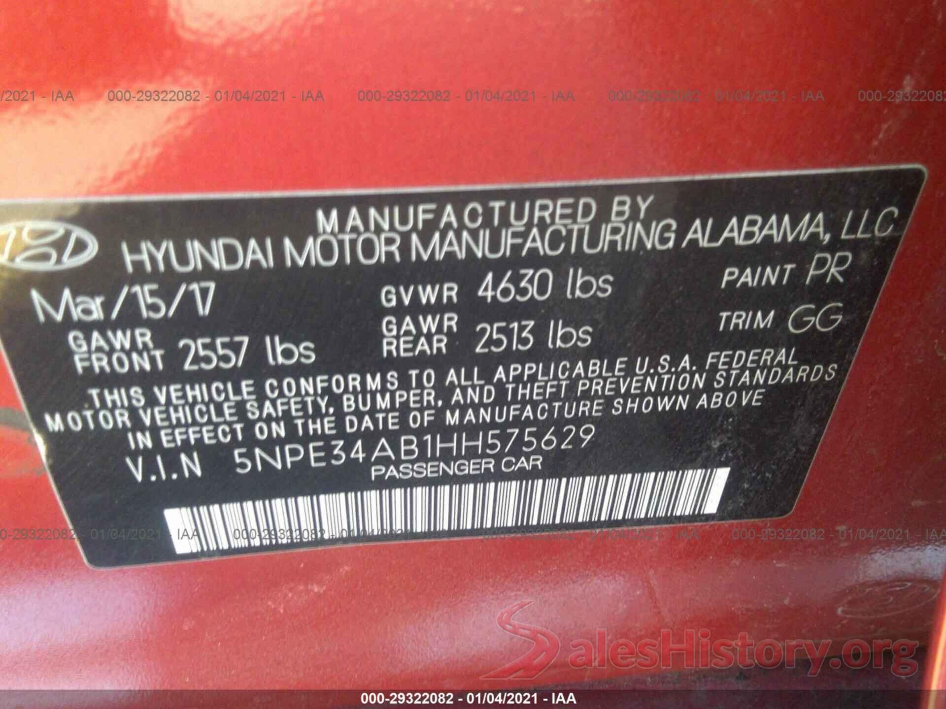 5NPE34AB1HH575629 2017 HYUNDAI SONATA