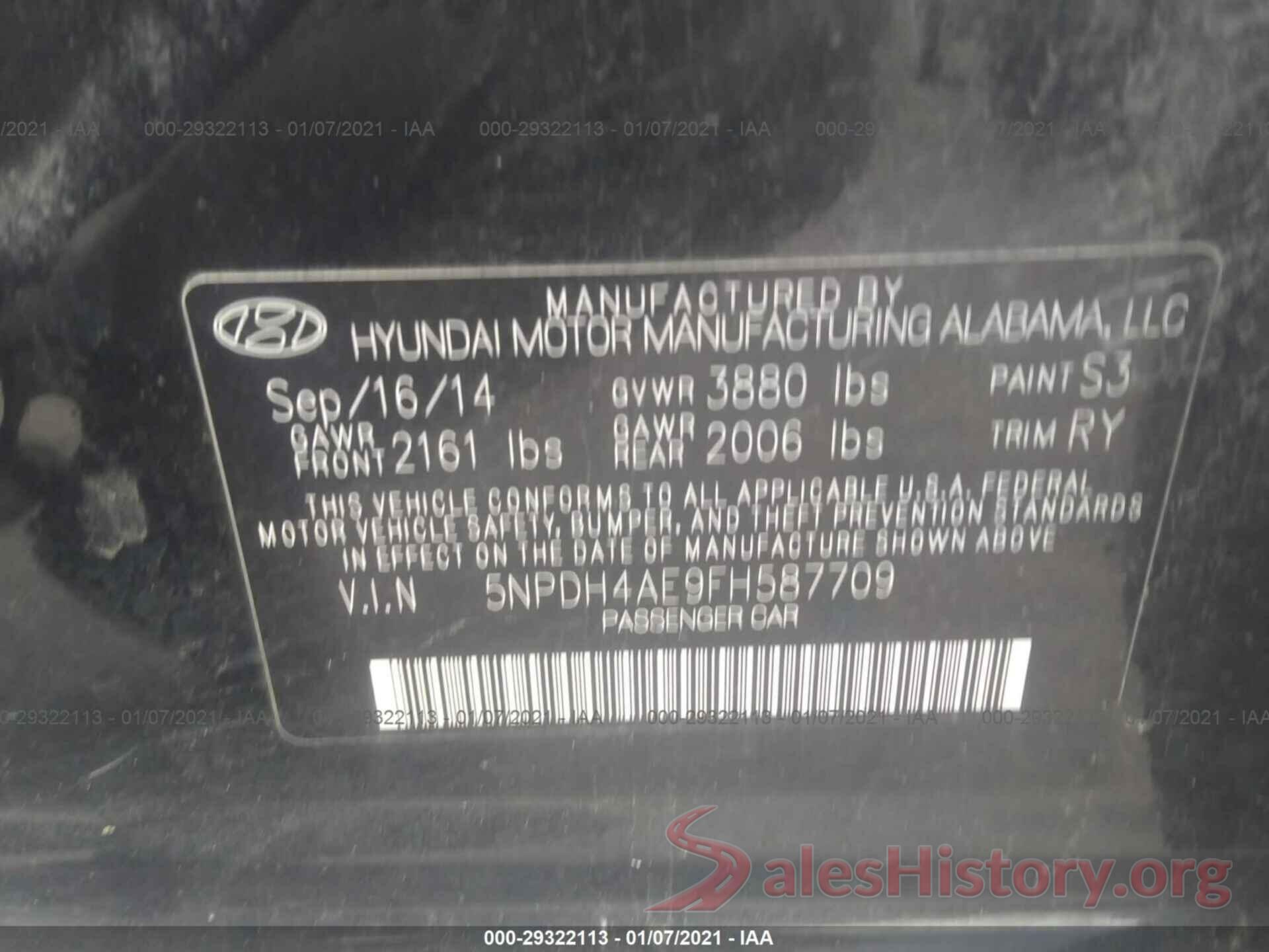 5NPDH4AE9FH587709 2015 HYUNDAI ELANTRA