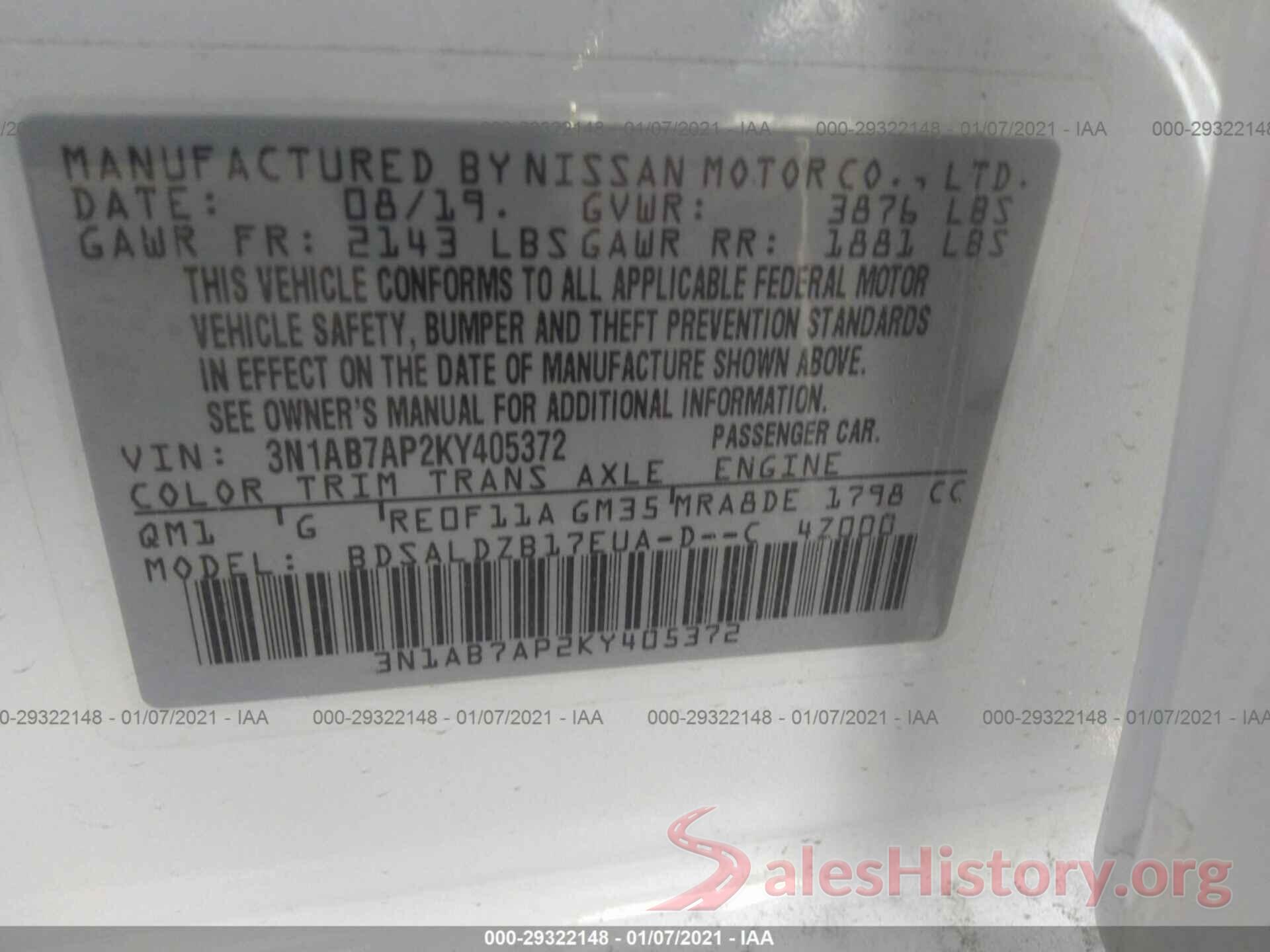 3N1AB7AP2KY405372 2019 NISSAN SENTRA