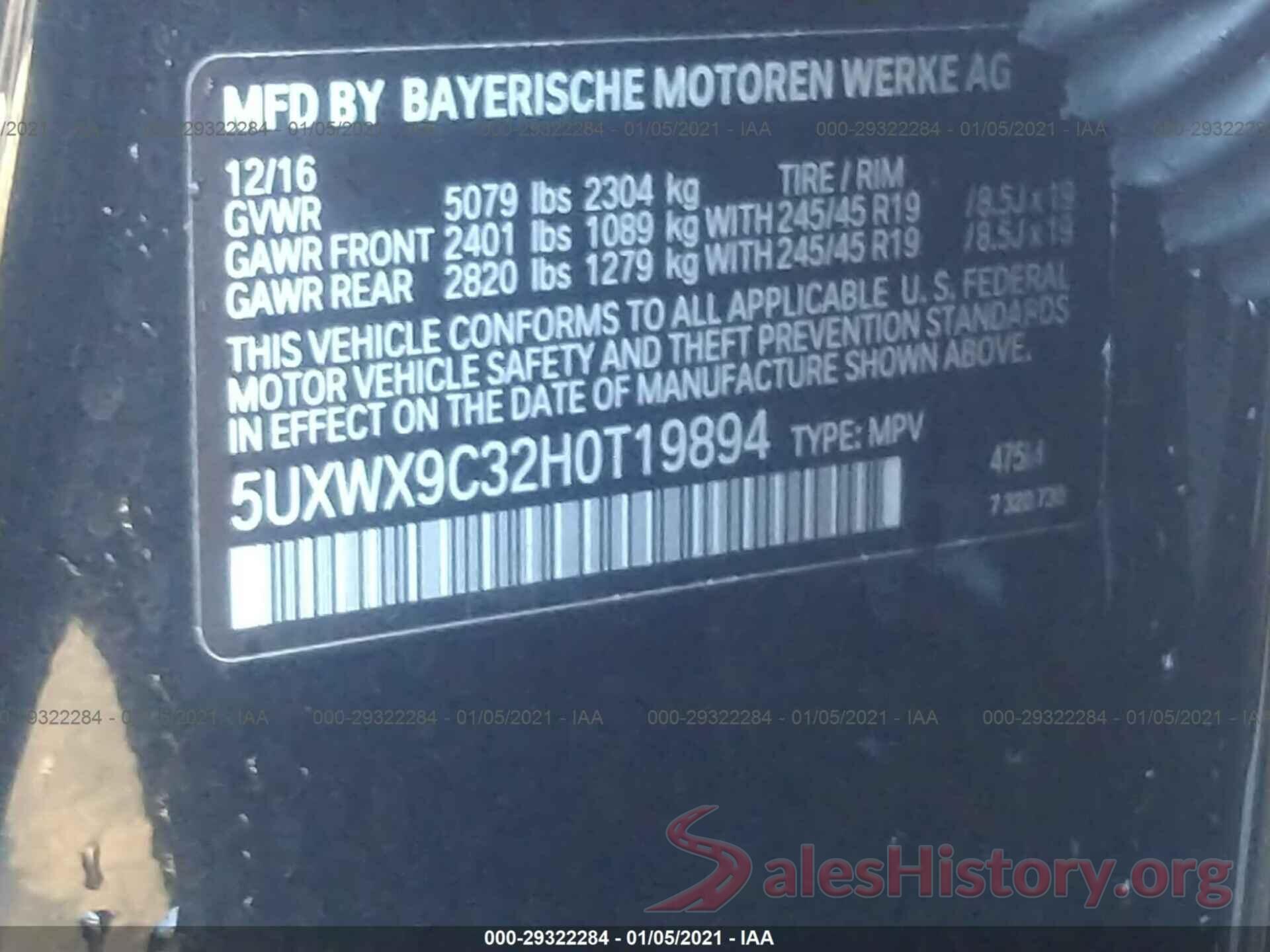 5UXWX9C32H0T19894 2017 BMW X3