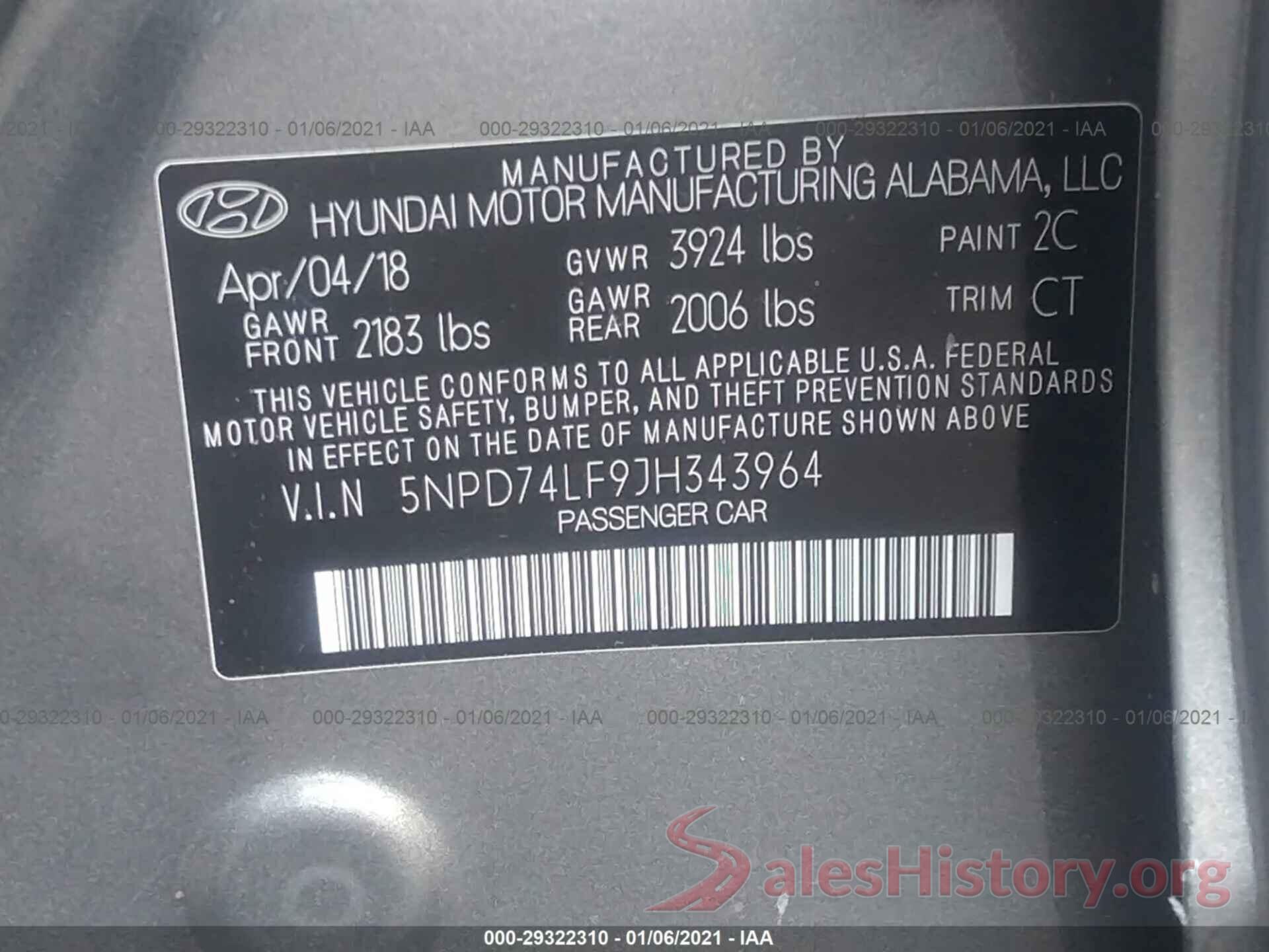 5NPD74LF9JH343964 2018 HYUNDAI ELANTRA