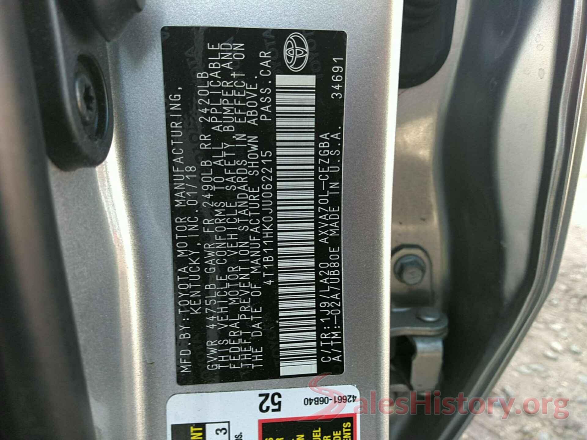 4T1B11HK0JU062215 2018 TOYOTA CAMRY