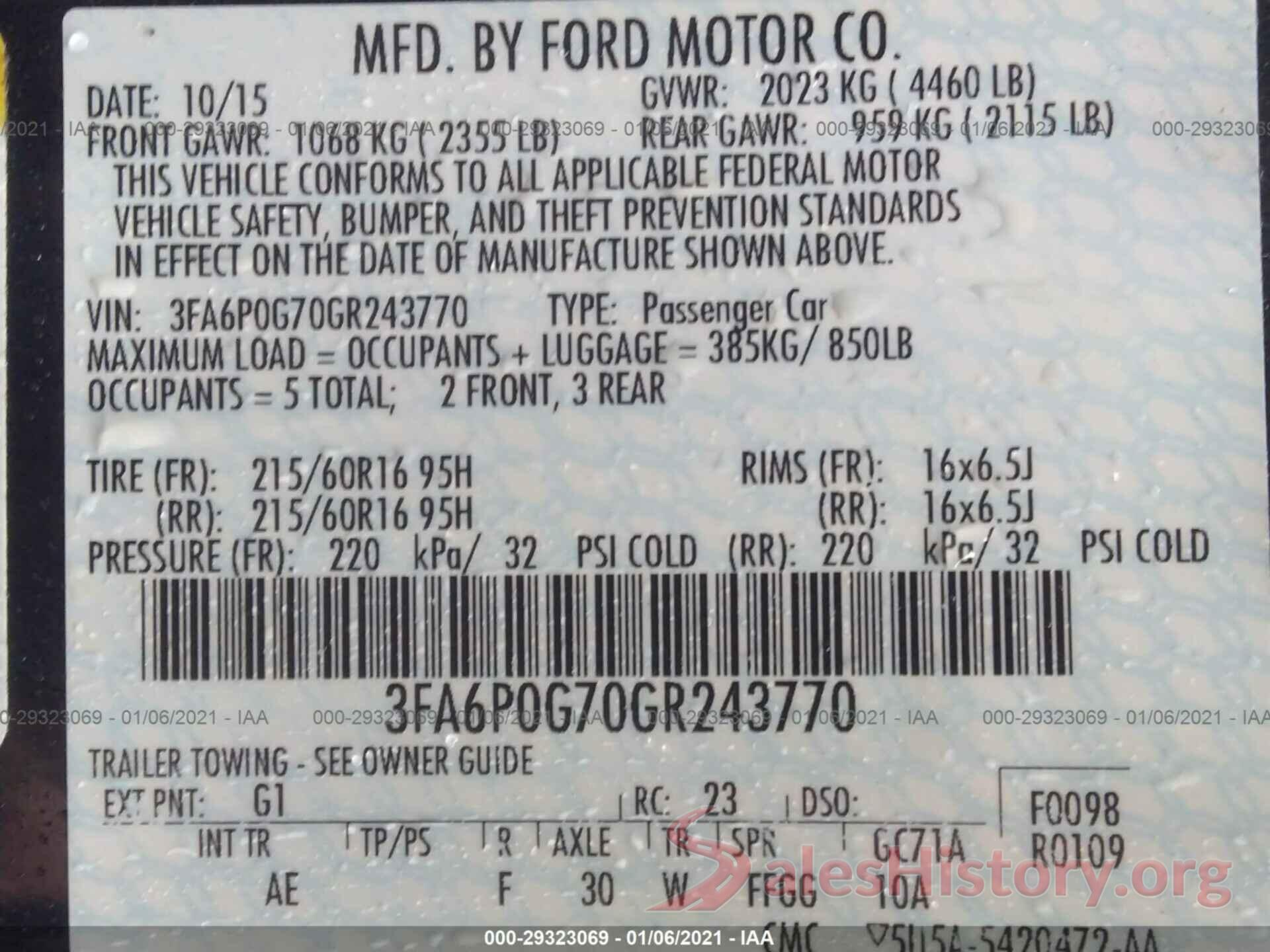 3FA6P0G70GR243770 2016 FORD FUSION