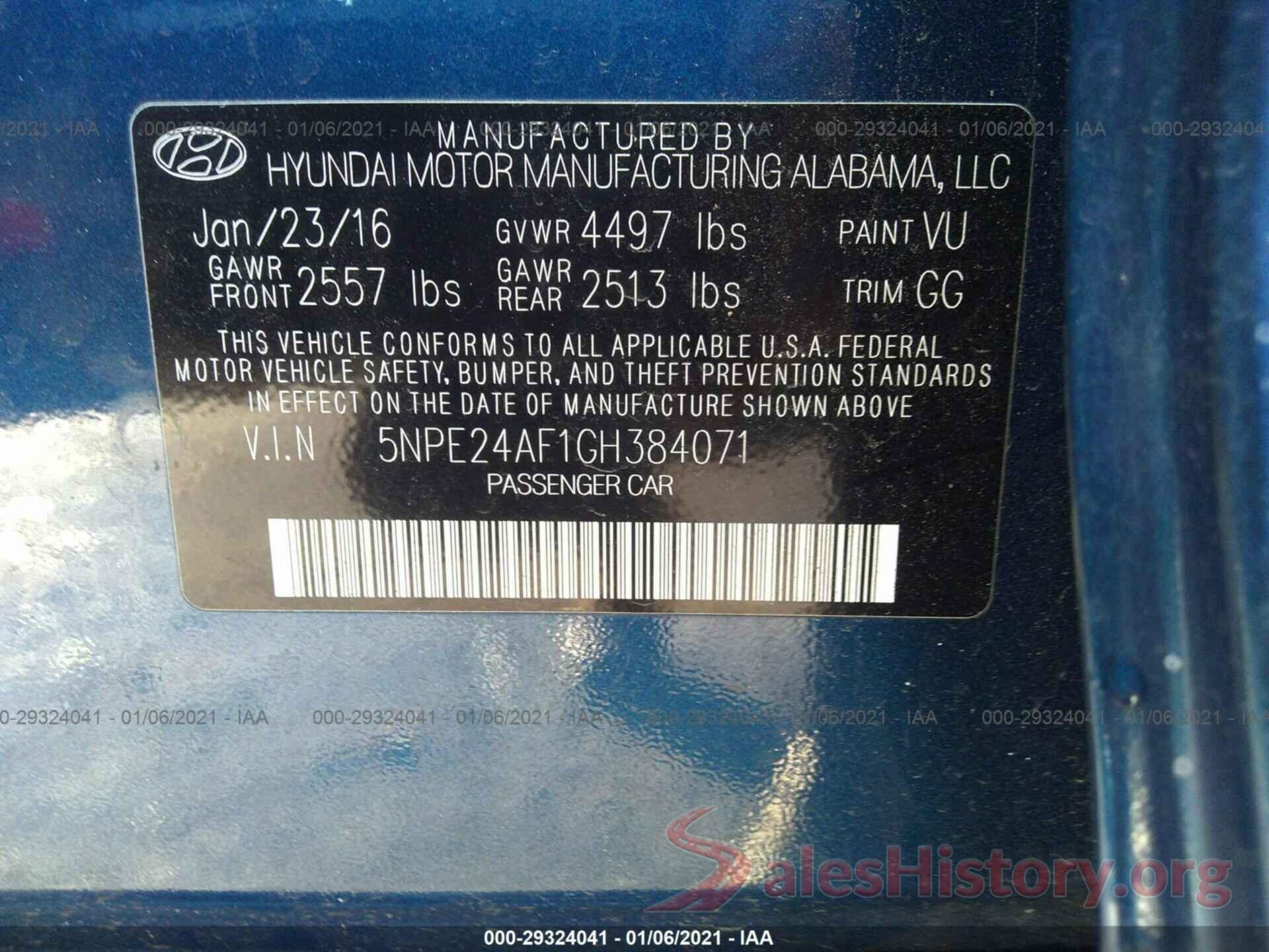 5NPE24AF1GH384071 2016 HYUNDAI SONATA