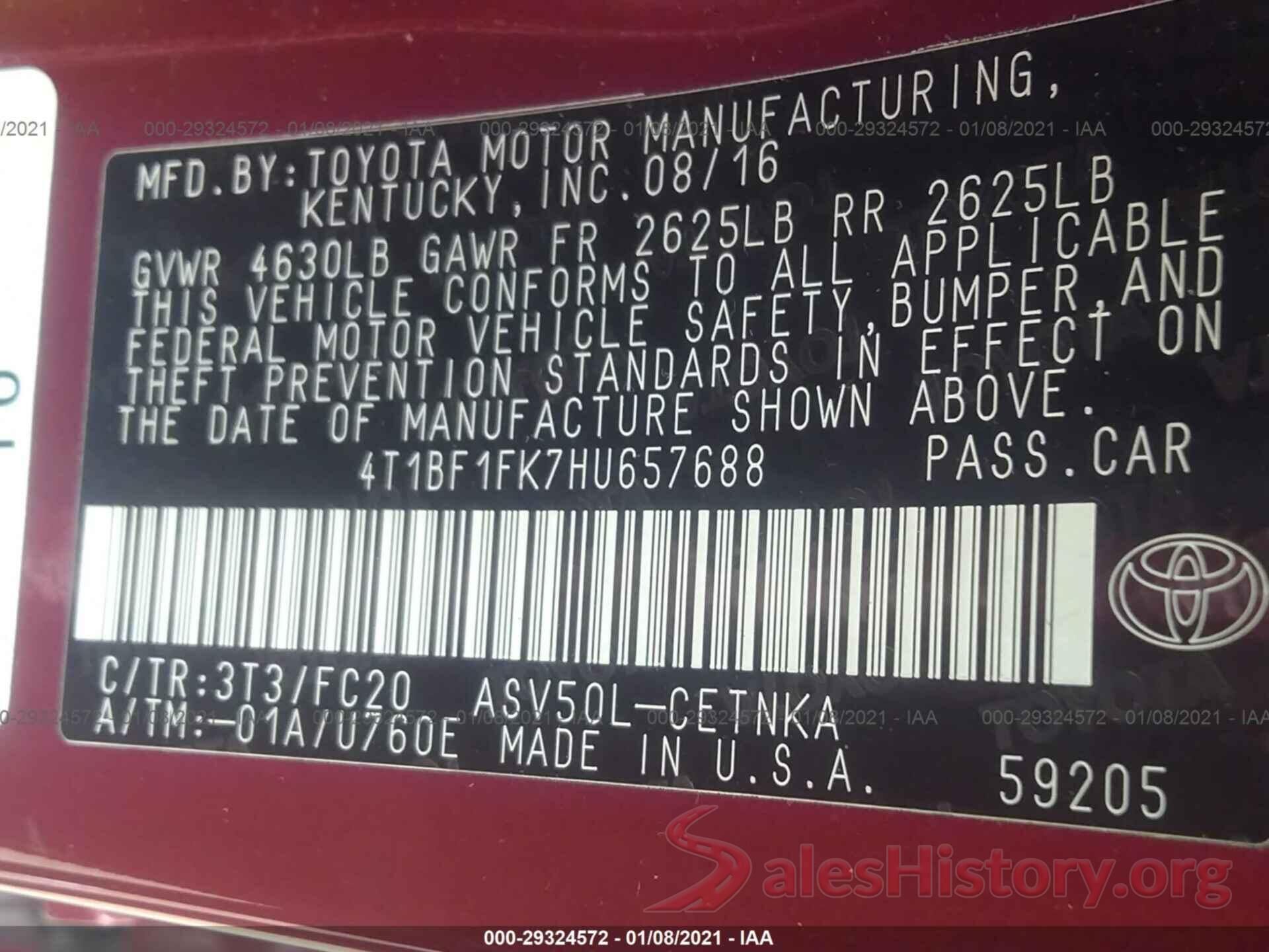 4T1BF1FK7HU657688 2017 TOYOTA CAMRY