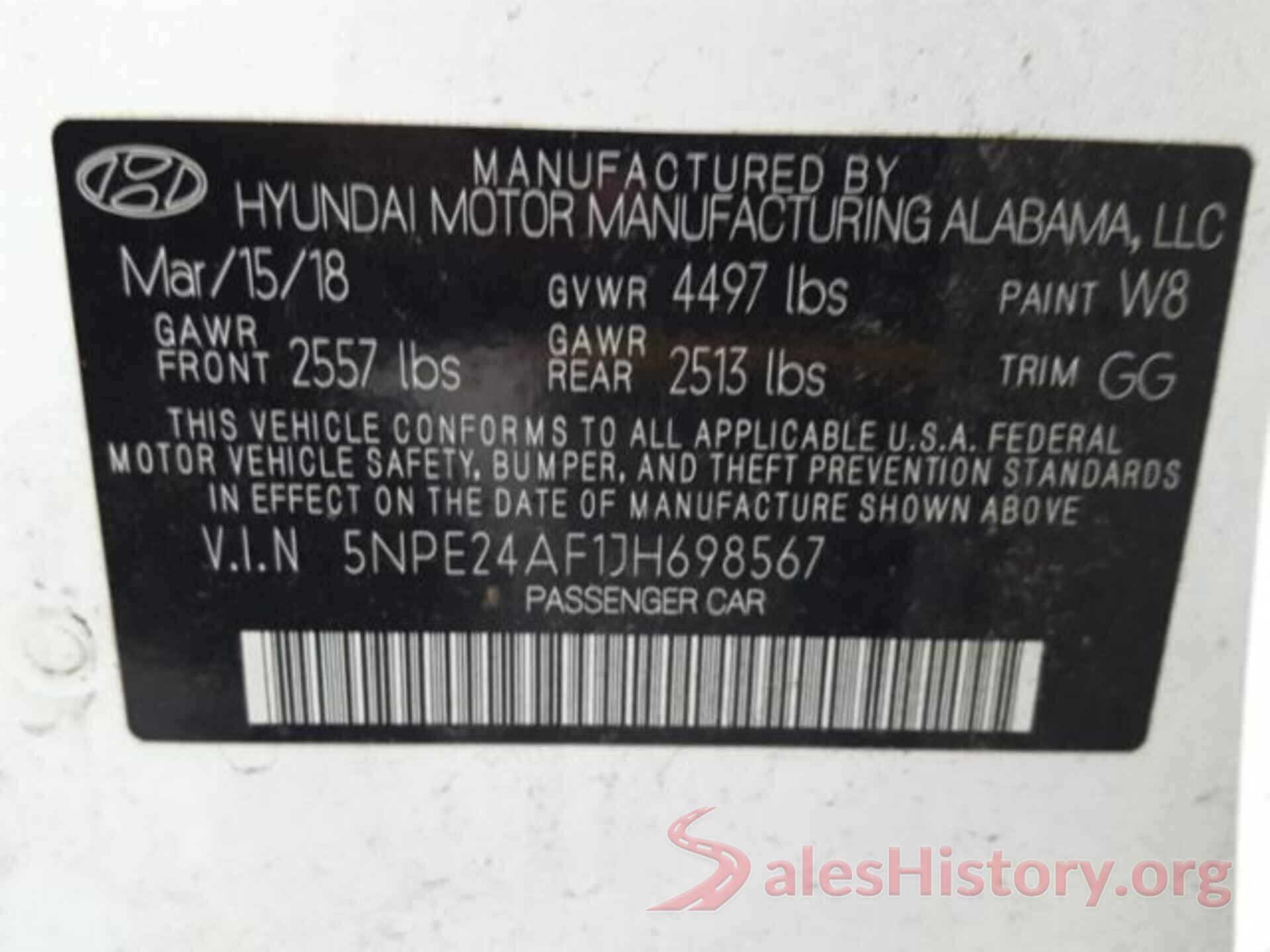 5NPE24AF1JH698567 2018 HYUNDAI SONATA