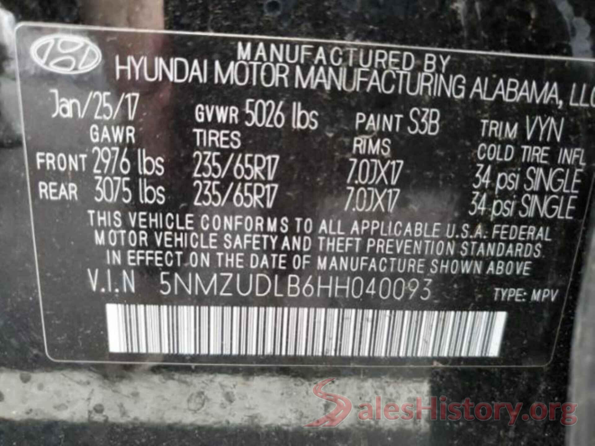 5NMZUDLB6HH040093 2017 HYUNDAI SANTA FE SPORT