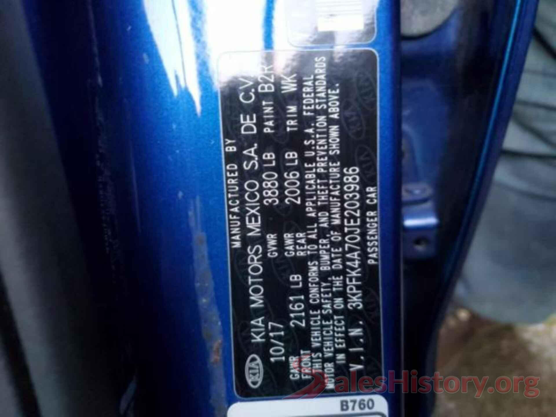 3KPFK4A70JE203986 2018 KIA FORTE