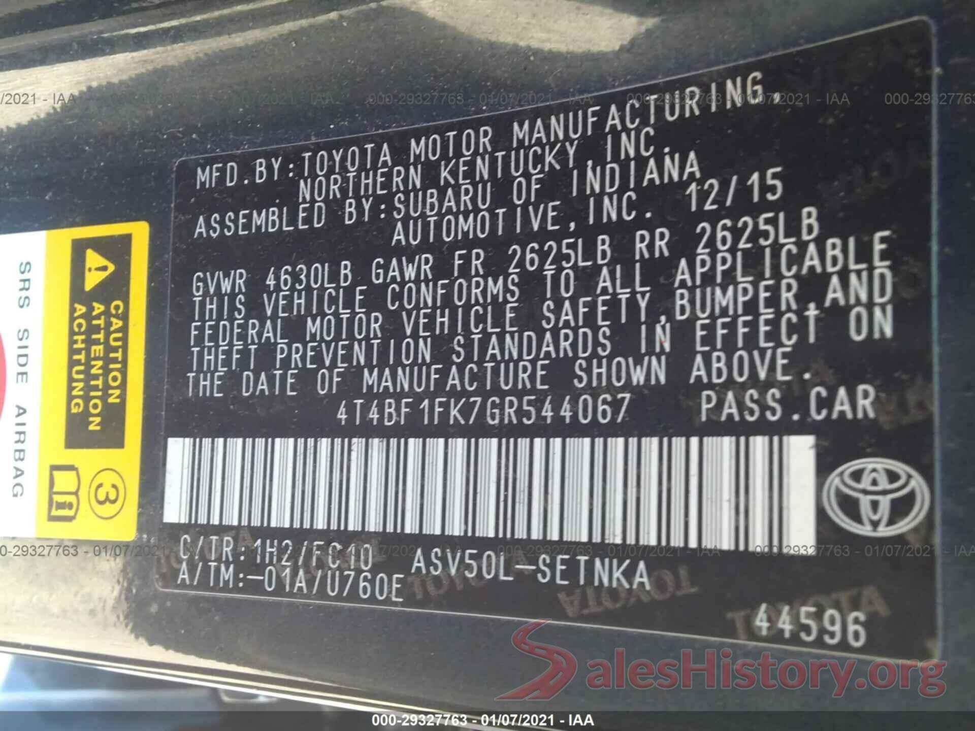 4T4BF1FK7GR544067 2016 TOYOTA CAMRY