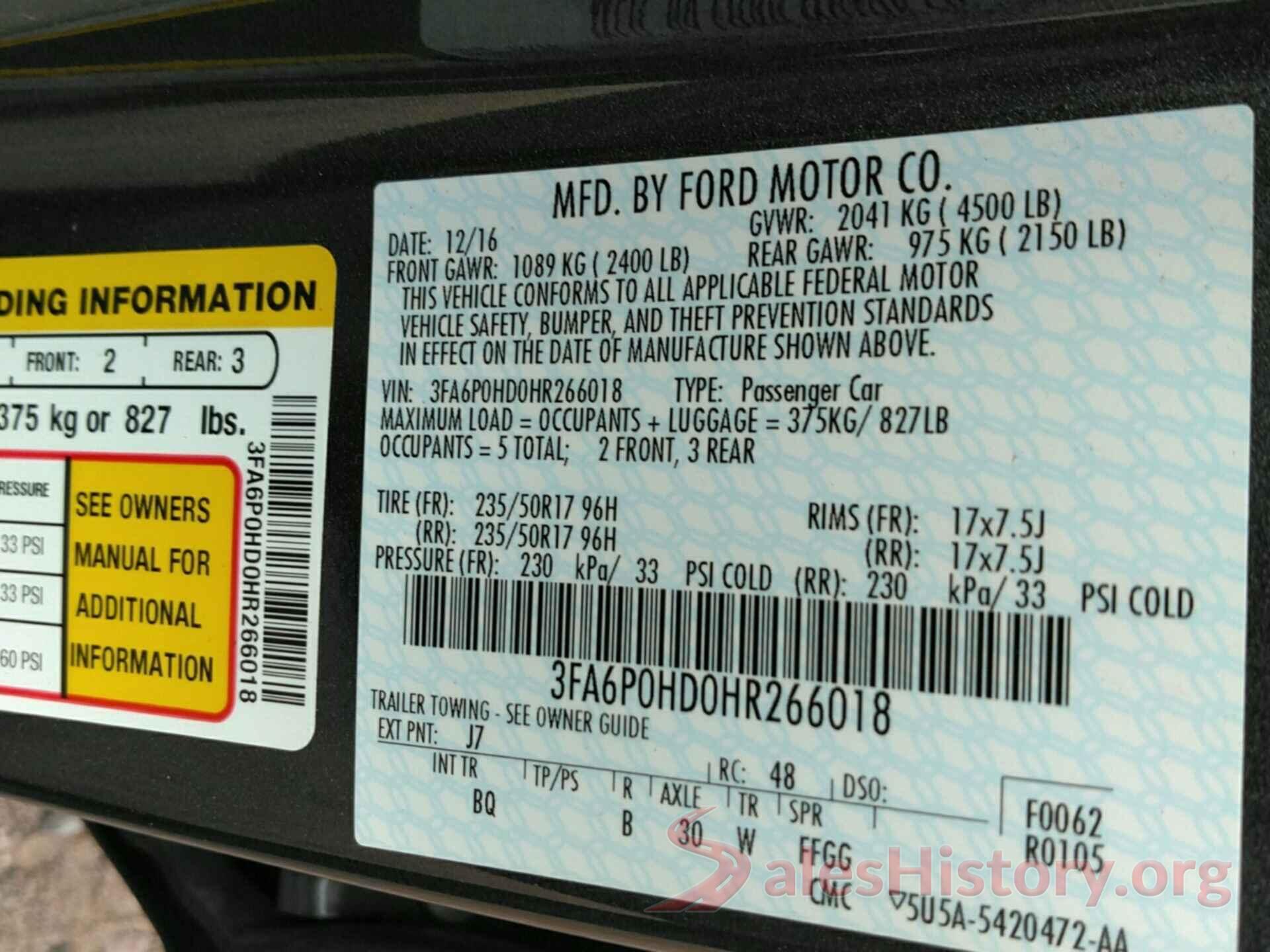 3FA6P0HD0HR266018 2017 FORD FUSION