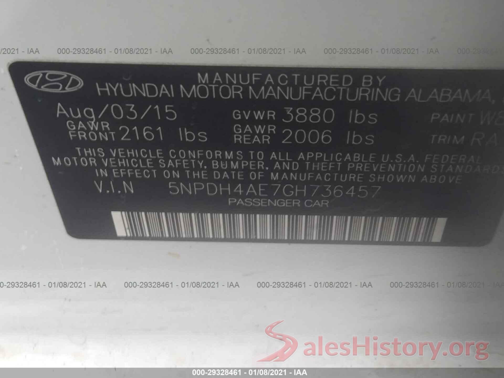 5NPDH4AE7GH736457 2016 HYUNDAI ELANTRA