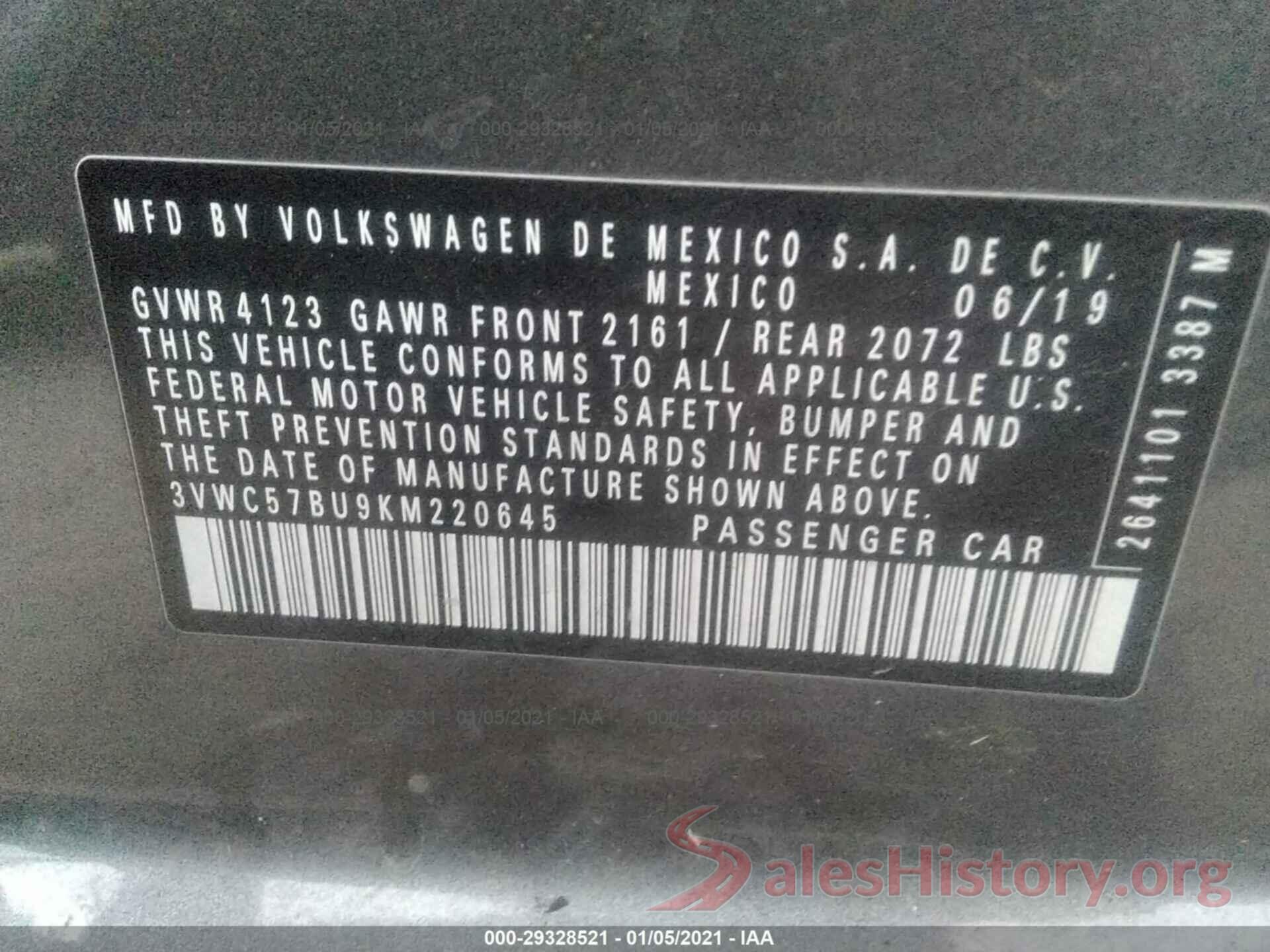 3VWC57BU9KM220645 2019 VOLKSWAGEN JETTA