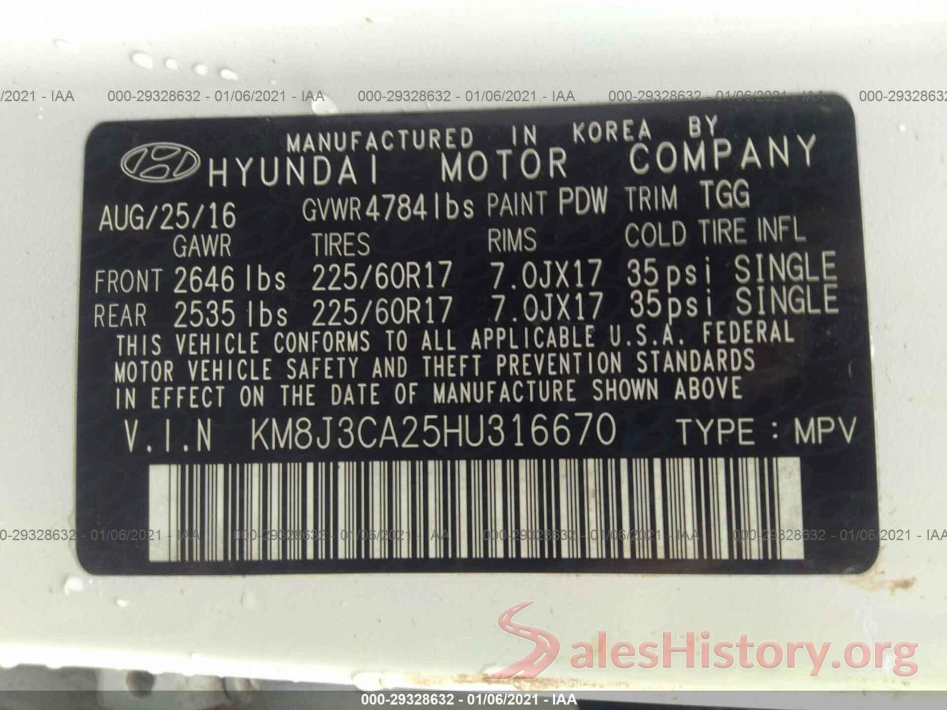 KM8J3CA25HU316670 2017 HYUNDAI TUCSON