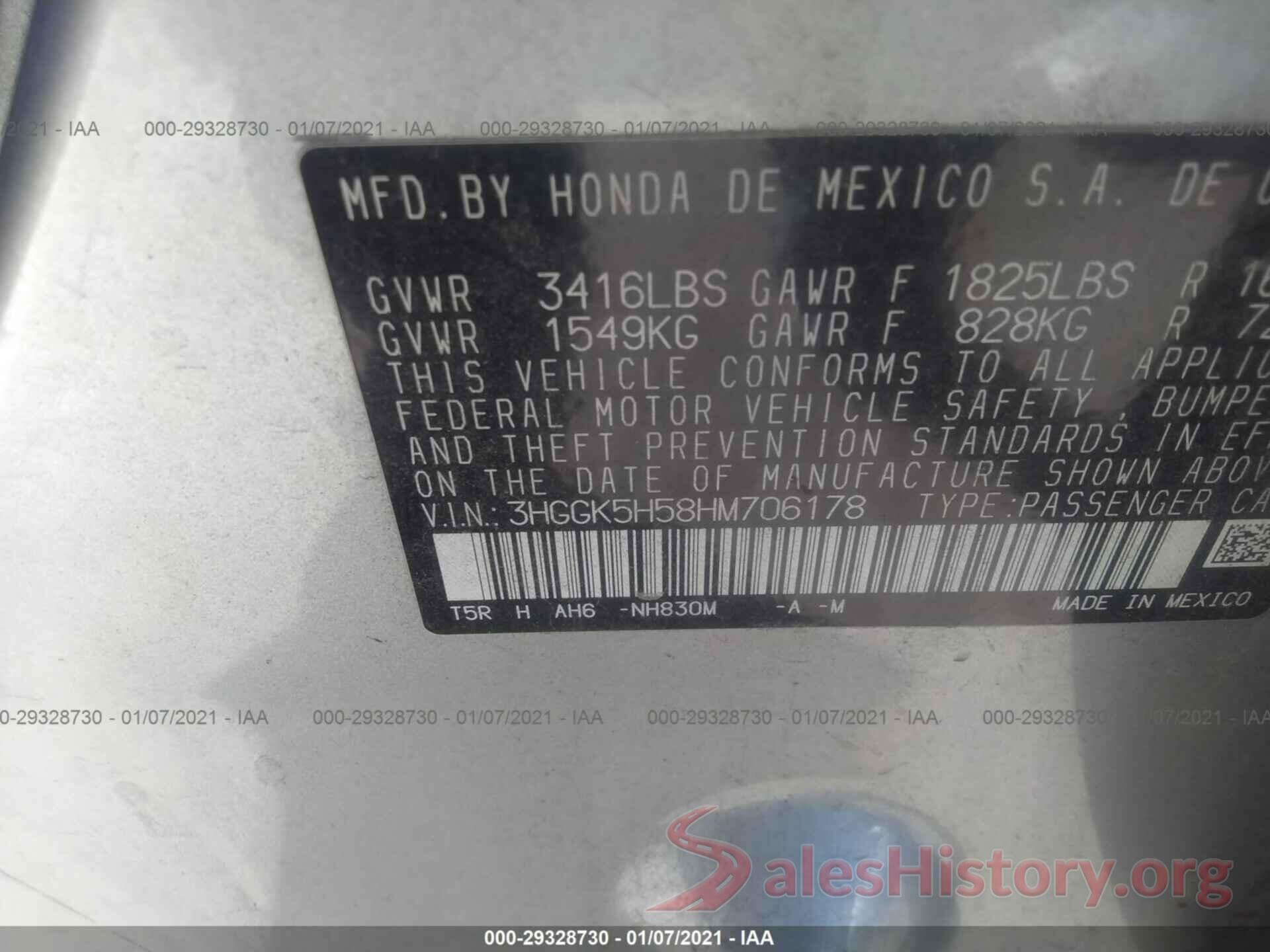 3HGGK5H58HM706178 2017 HONDA FIT