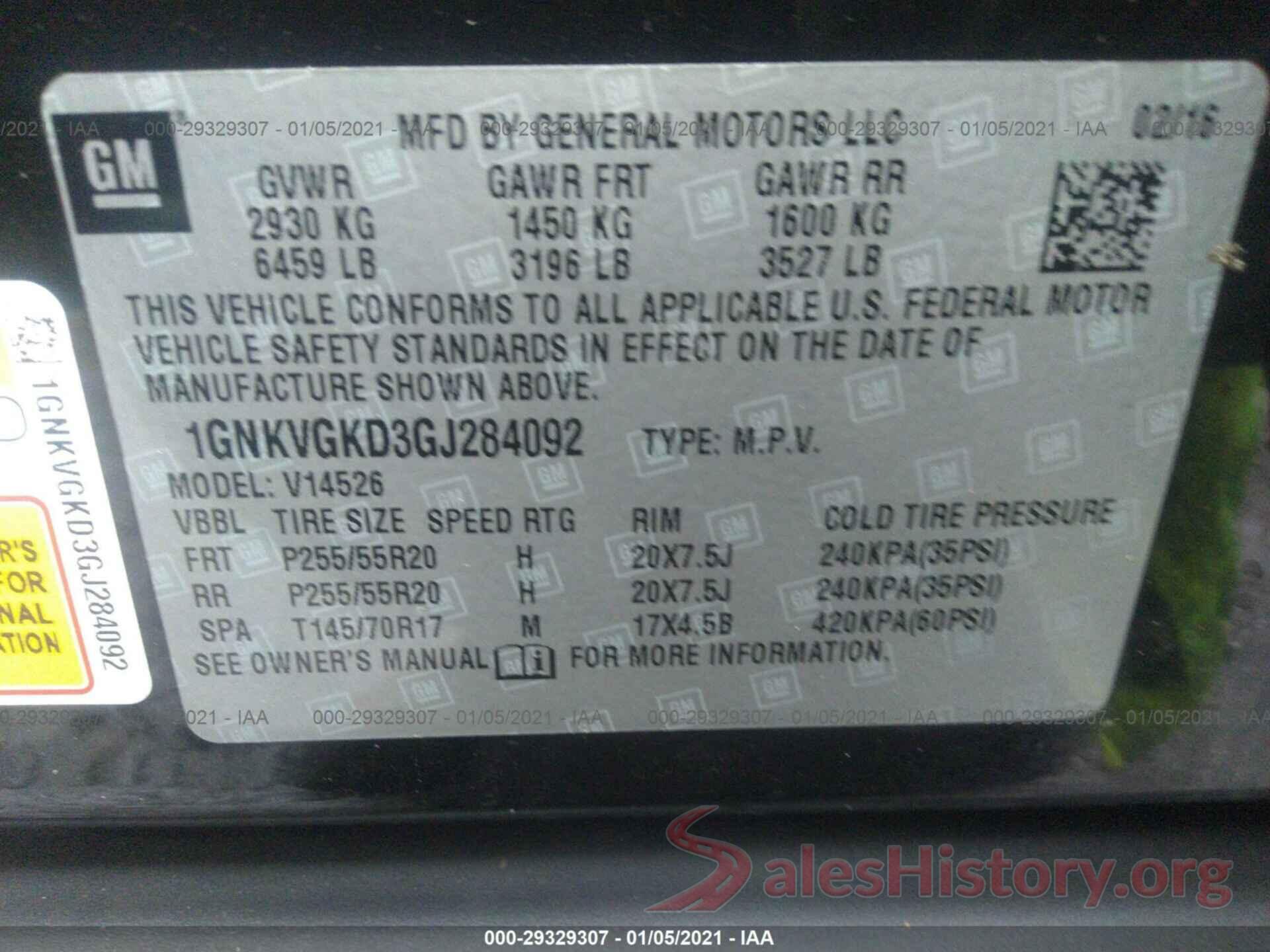 1GNKVGKD3GJ284092 2016 CHEVROLET TRAVERSE