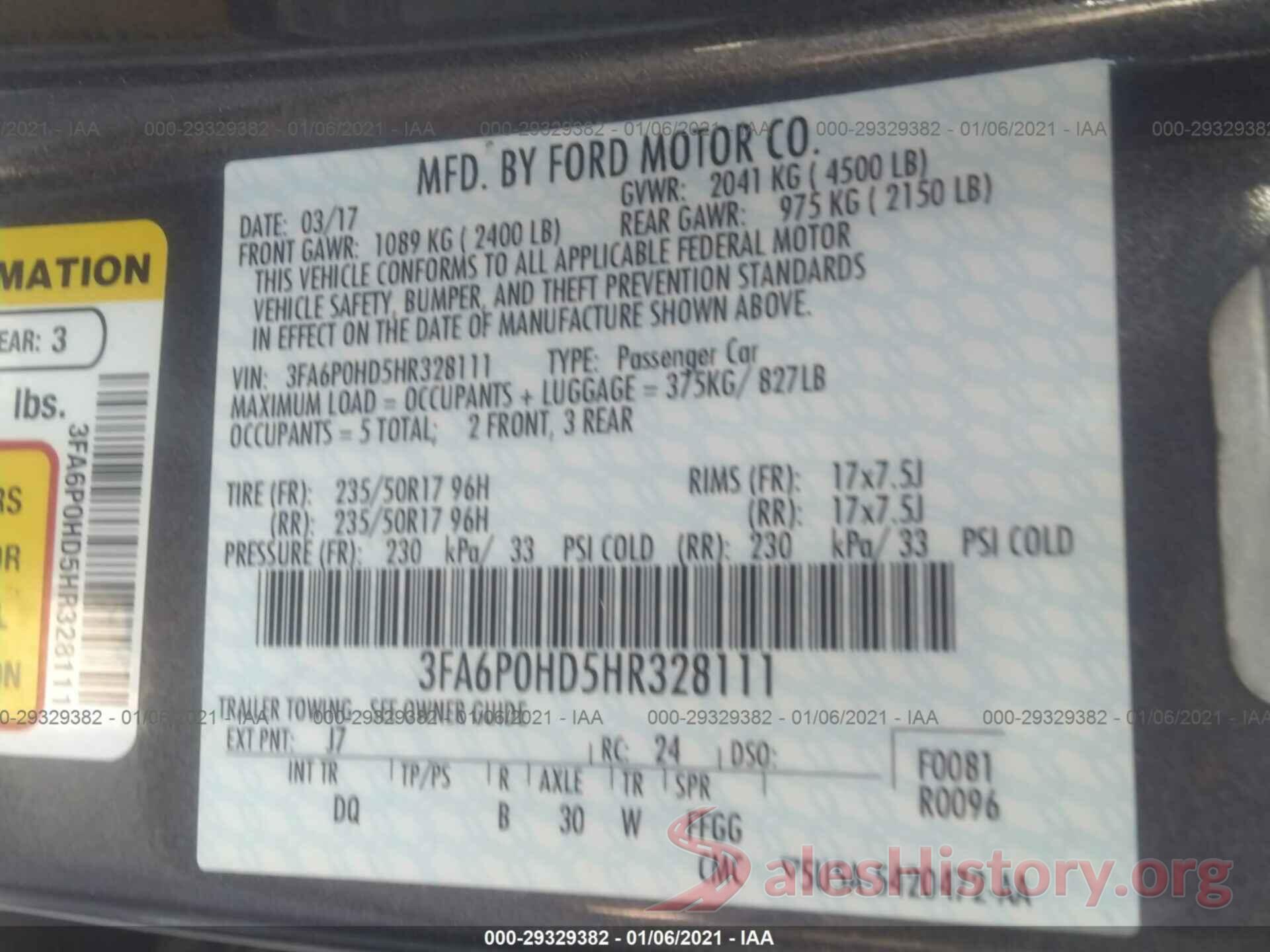 3FA6P0HD5HR328111 2017 FORD FUSION