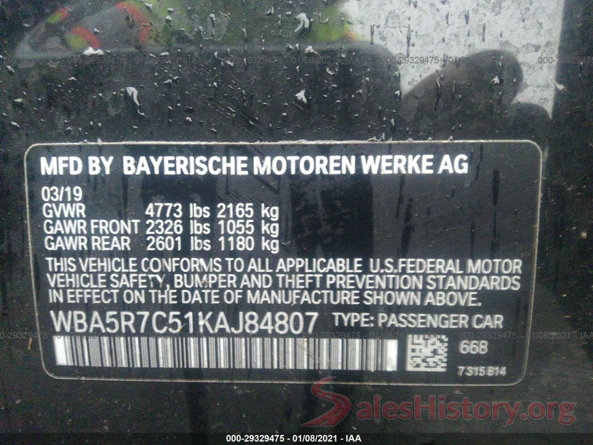 WBA5R7C51KAJ84807 2019 BMW 3 SERIES