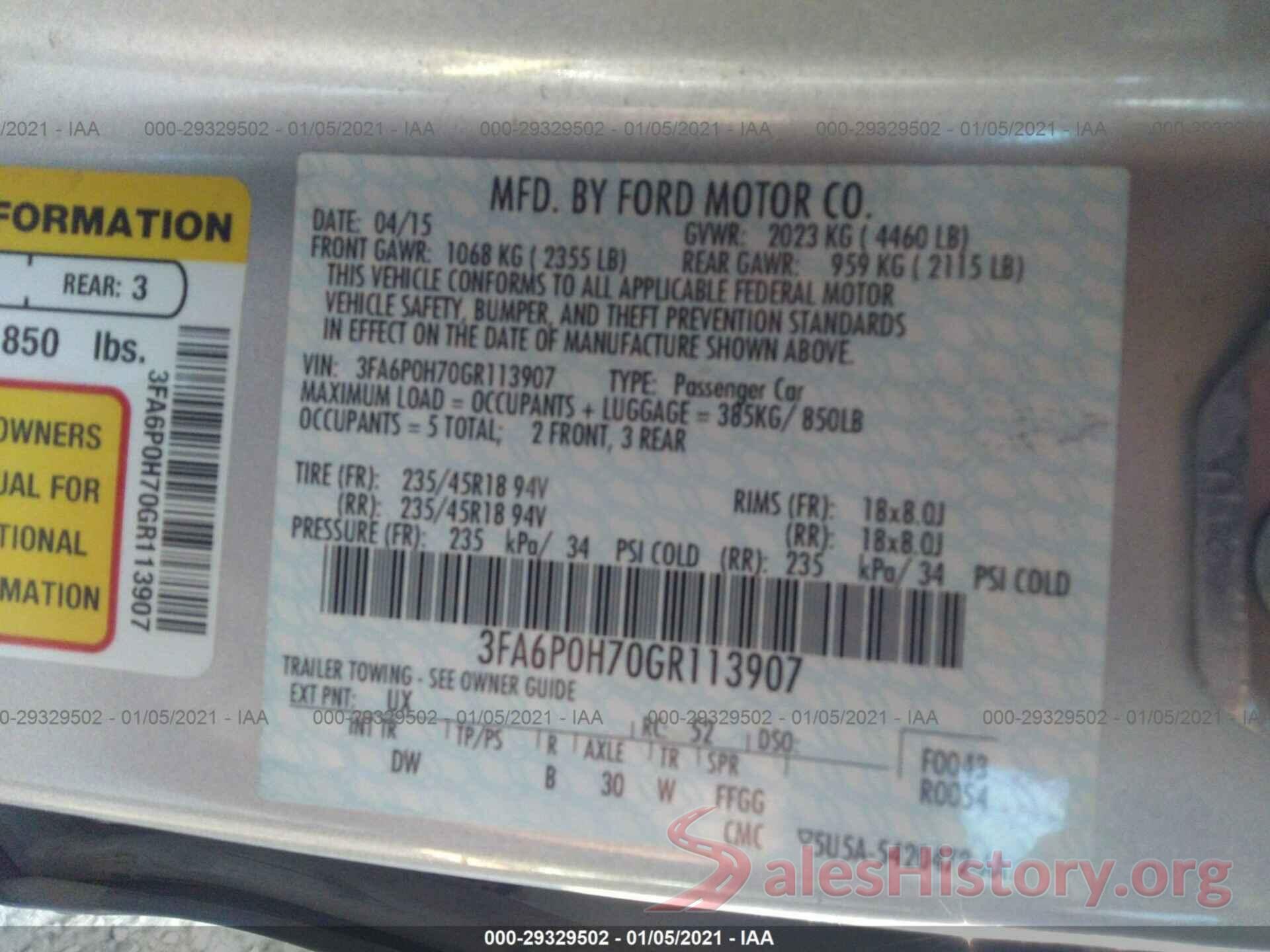 3FA6P0H70GR113907 2016 FORD FUSION