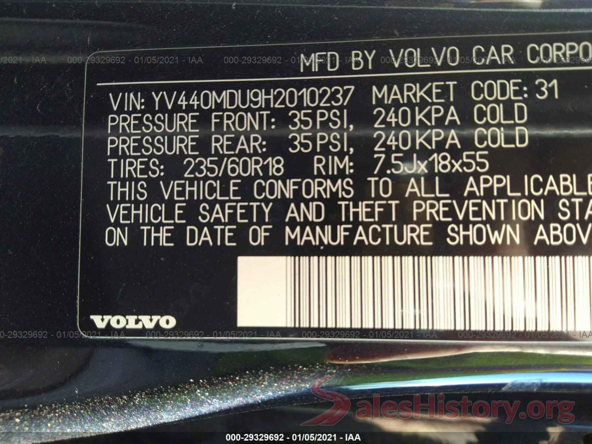 YV440MDU9H2010237 2017 VOLVO XC60