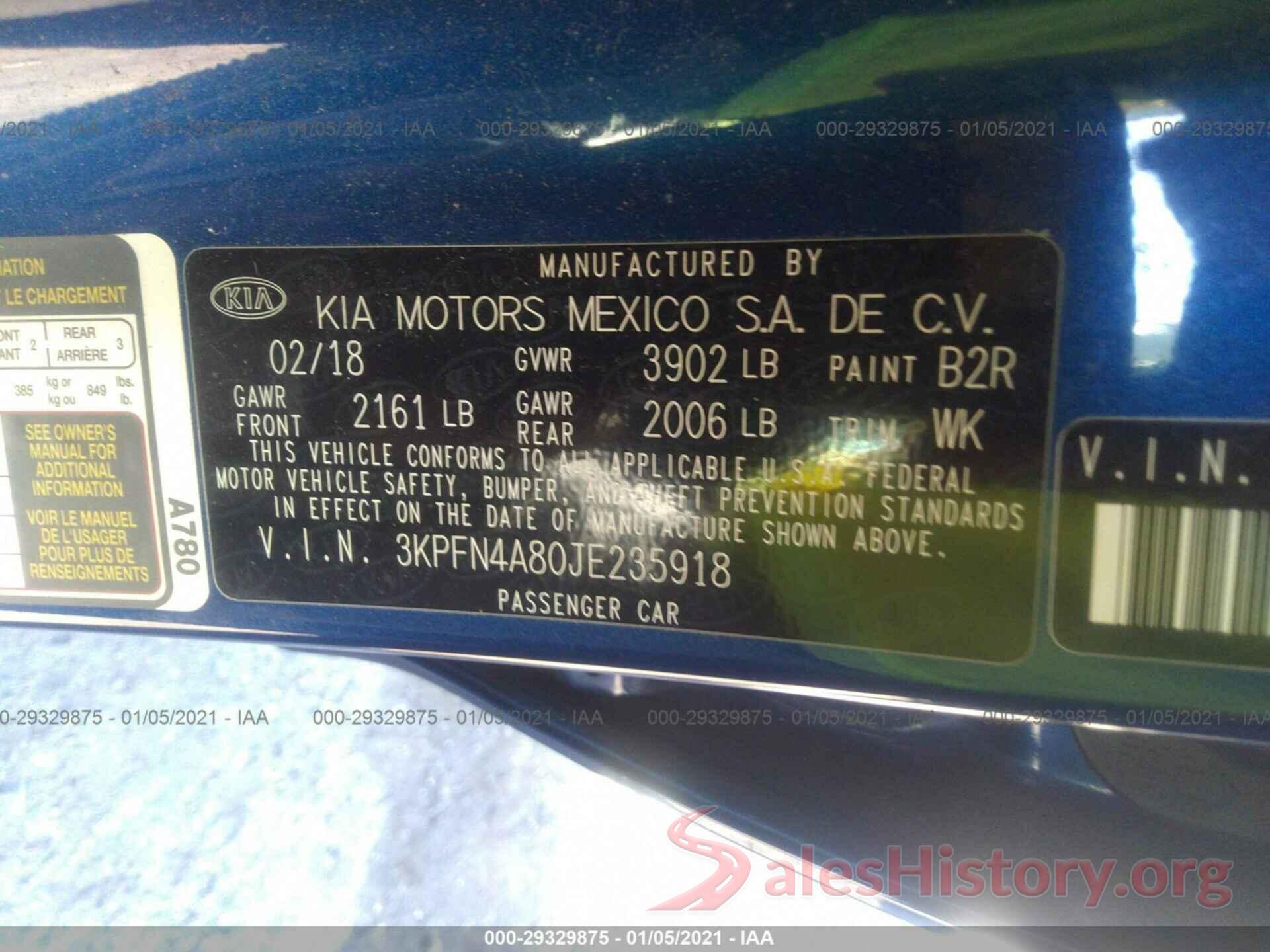 3KPFN4A80JE235918 2018 KIA FORTE