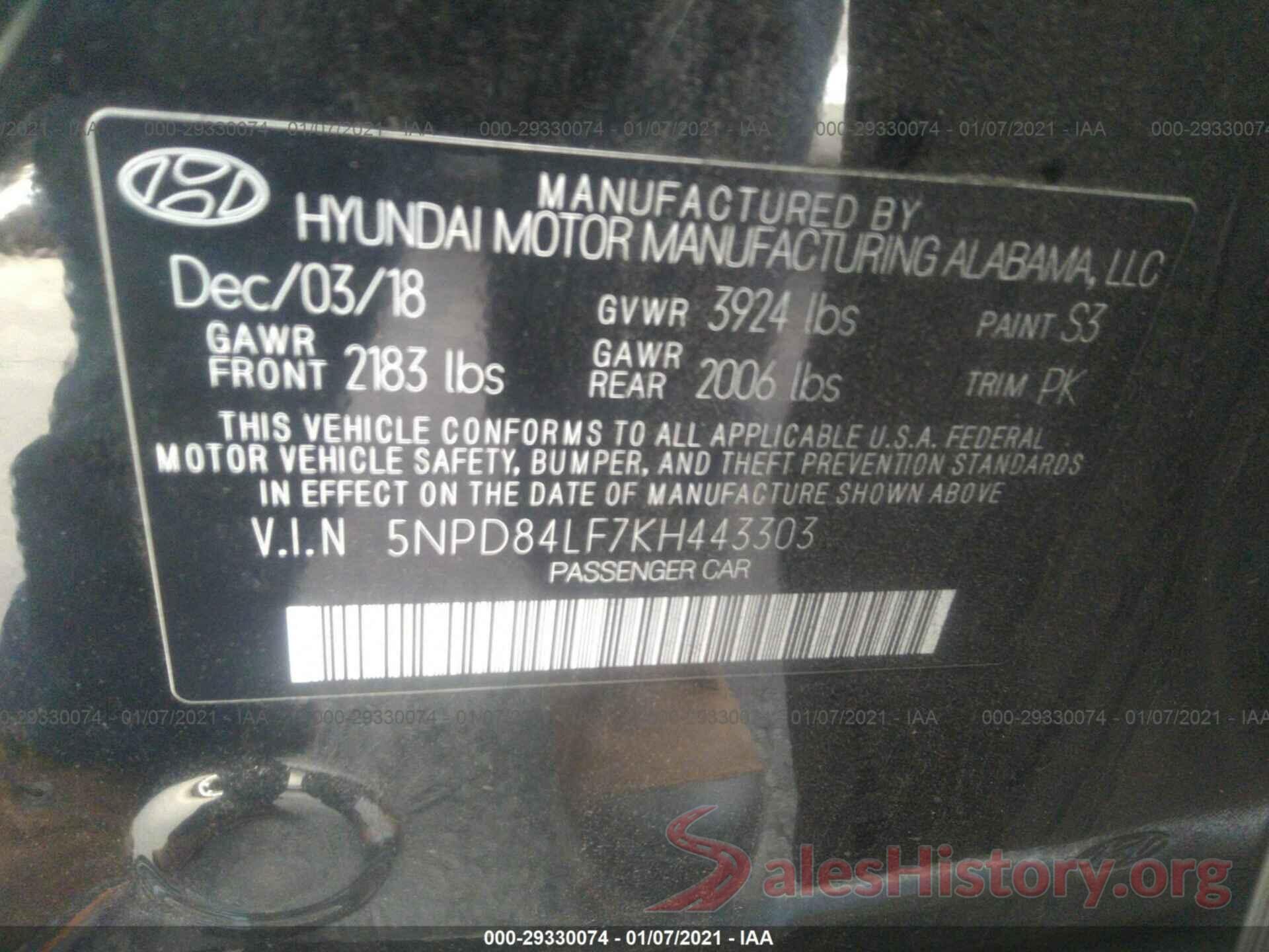 5NPD84LF7KH443303 2019 HYUNDAI ELANTRA