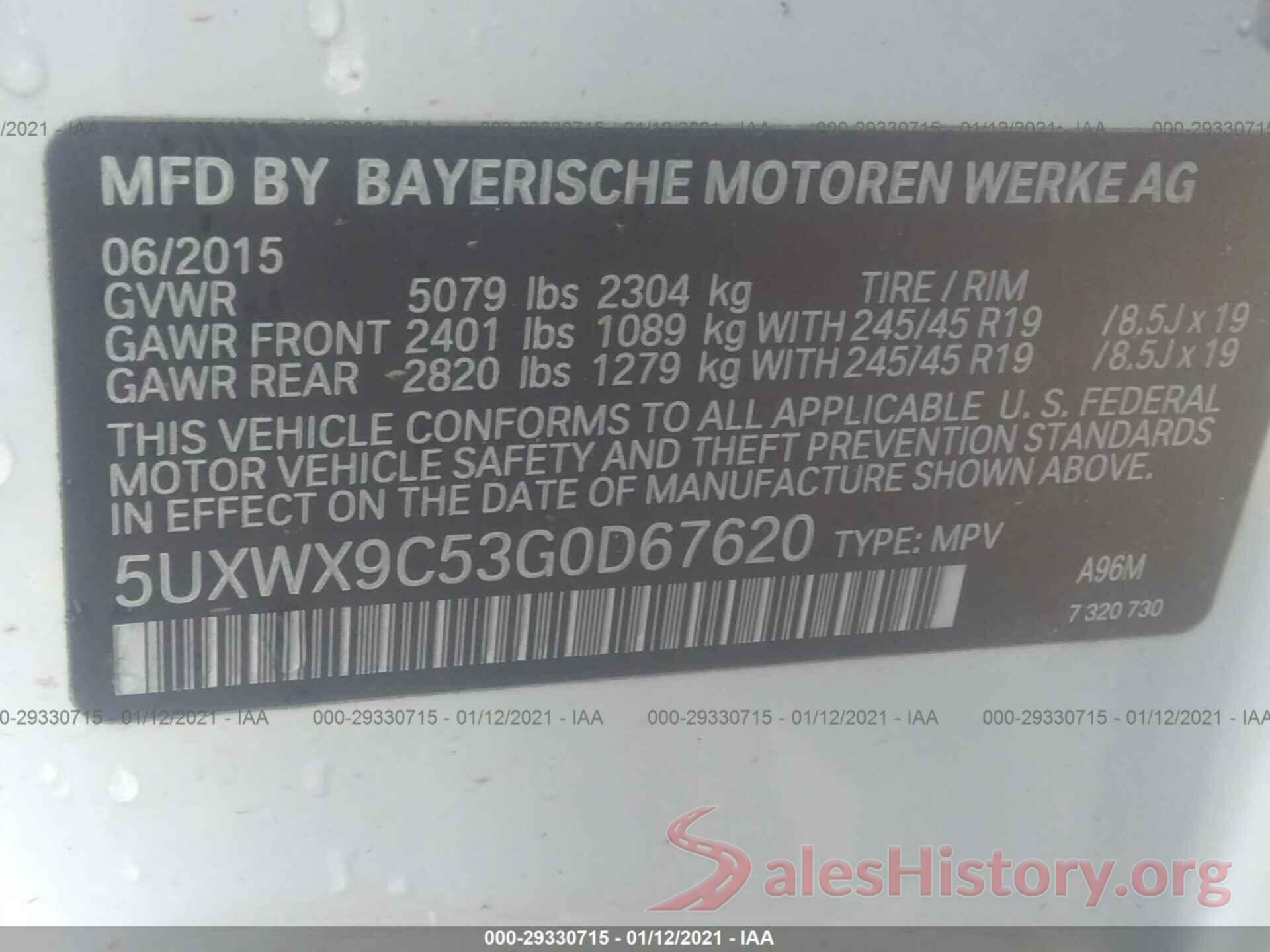 5UXWX9C53G0D67620 2016 BMW X3