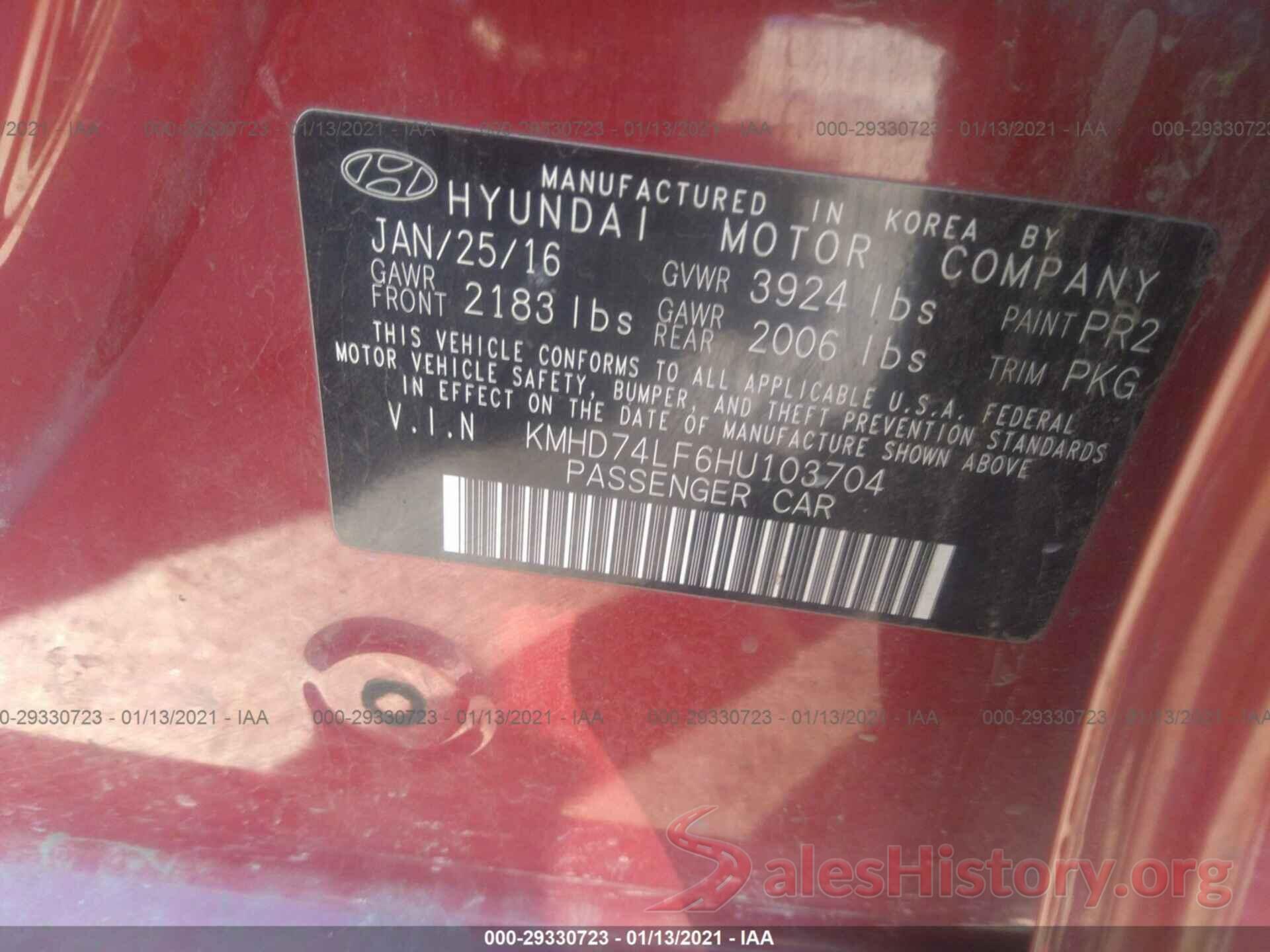 KMHD74LF6HU103704 2017 HYUNDAI ELANTRA