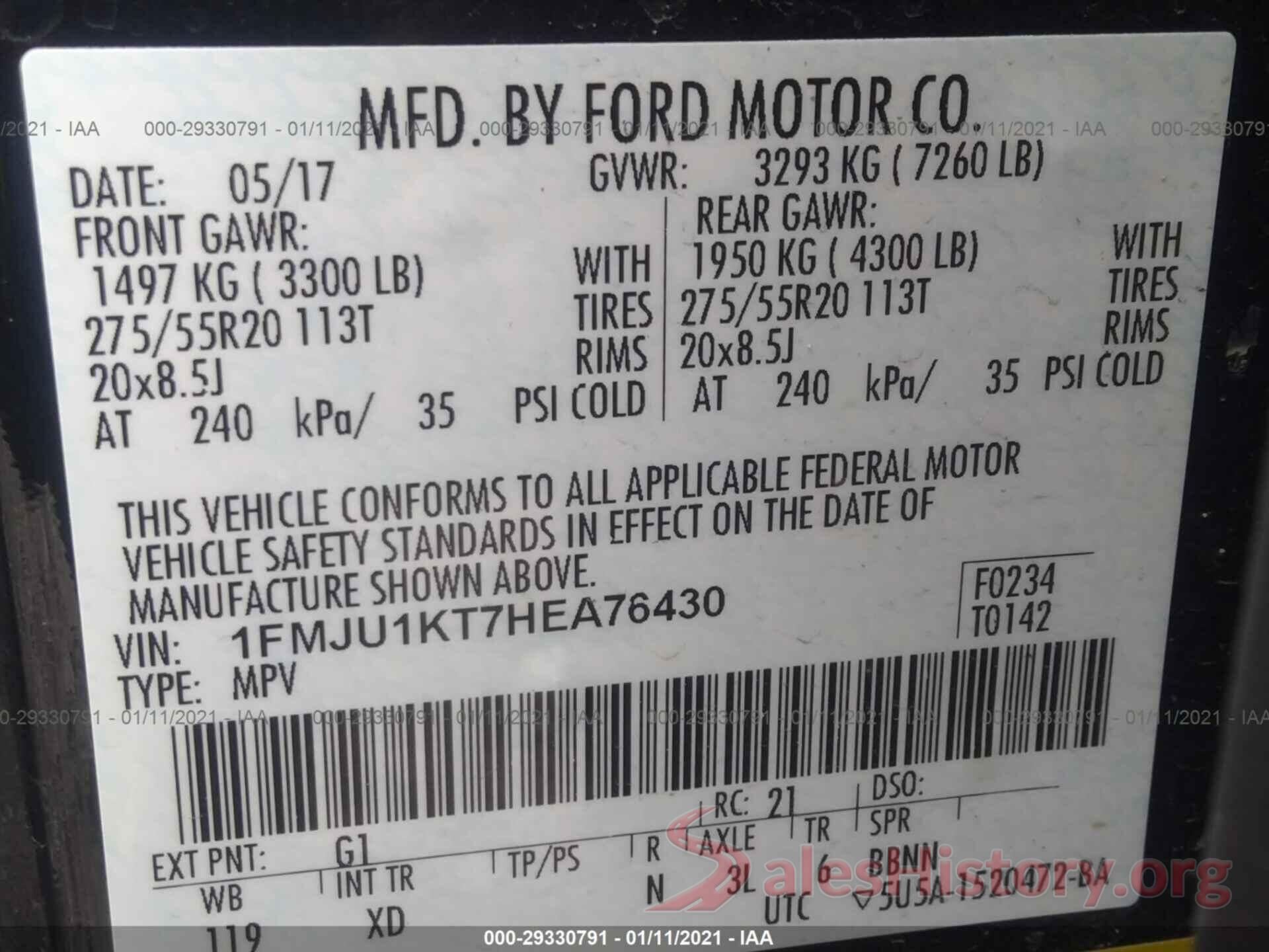 1FMJU1KT7HEA76430 2017 FORD EXPEDITION