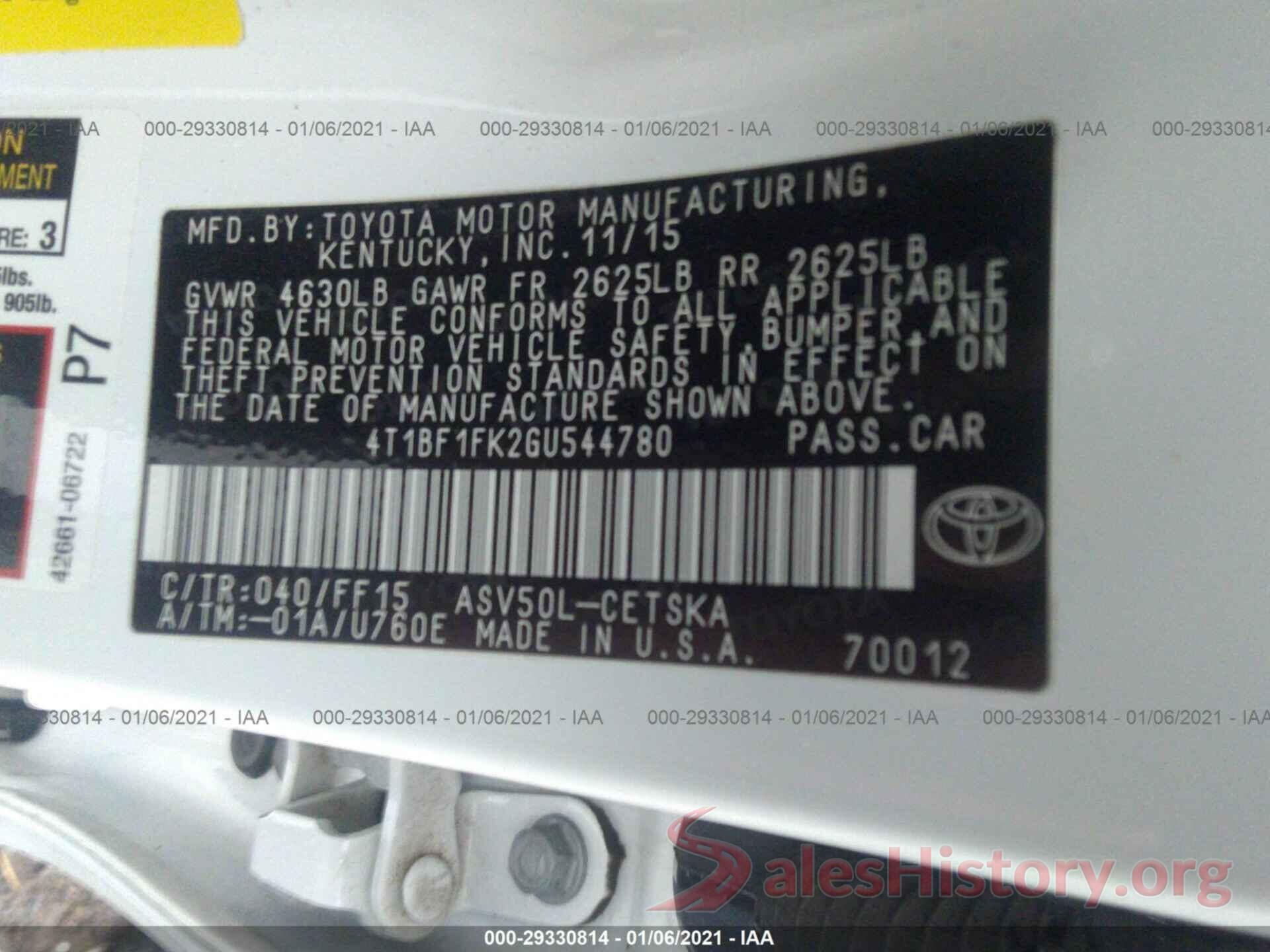 4T1BF1FK2GU544780 2016 TOYOTA CAMRY