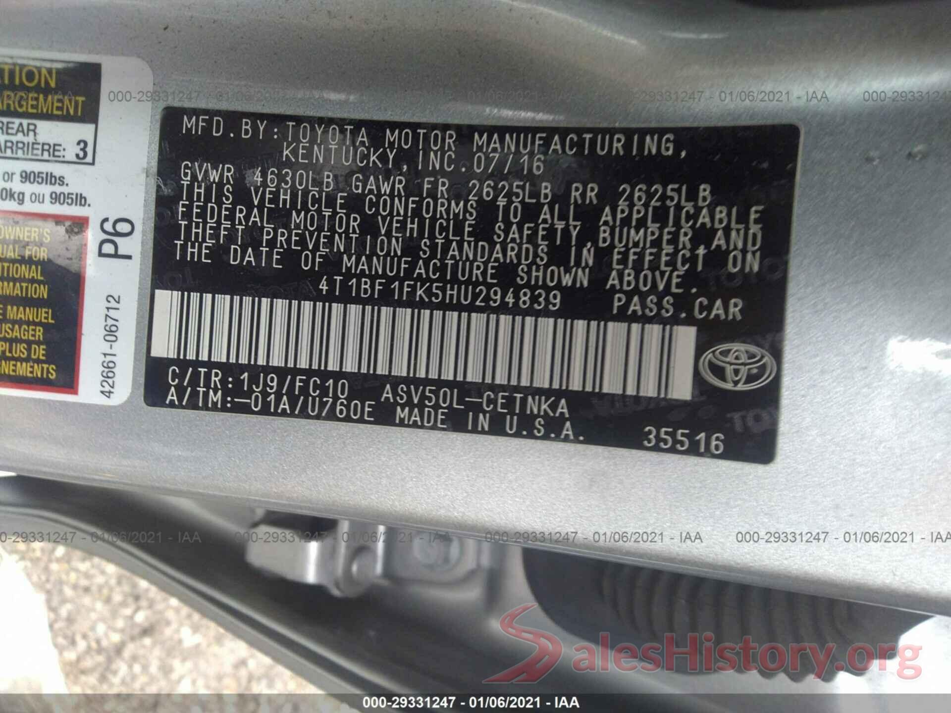 4T1BF1FK5HU294839 2017 TOYOTA CAMRY